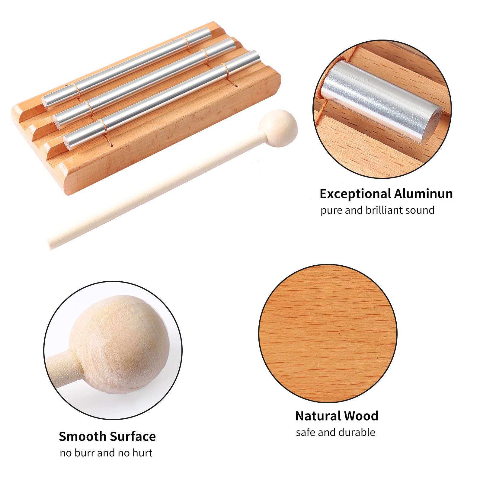 Musfunny Energy Chime Hand Bell Trio 3 Tone Percussion Teacher Tools Reminder Tuned Energy Chimes Music Instrument With Mallet F