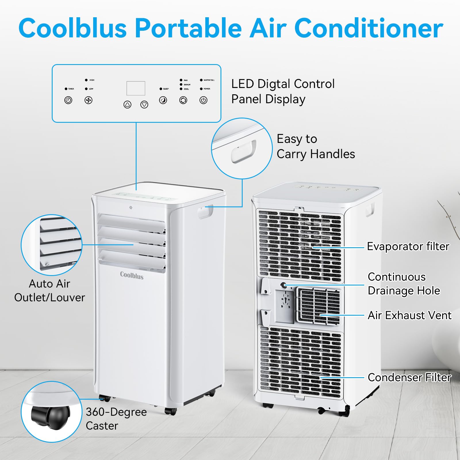 12000 Btu Portable Air Conditioners Cool Up To 550 Sq.Ft,3 In 1 Ac Unit With Remote Control/Led Display/Installation Kits & Scre