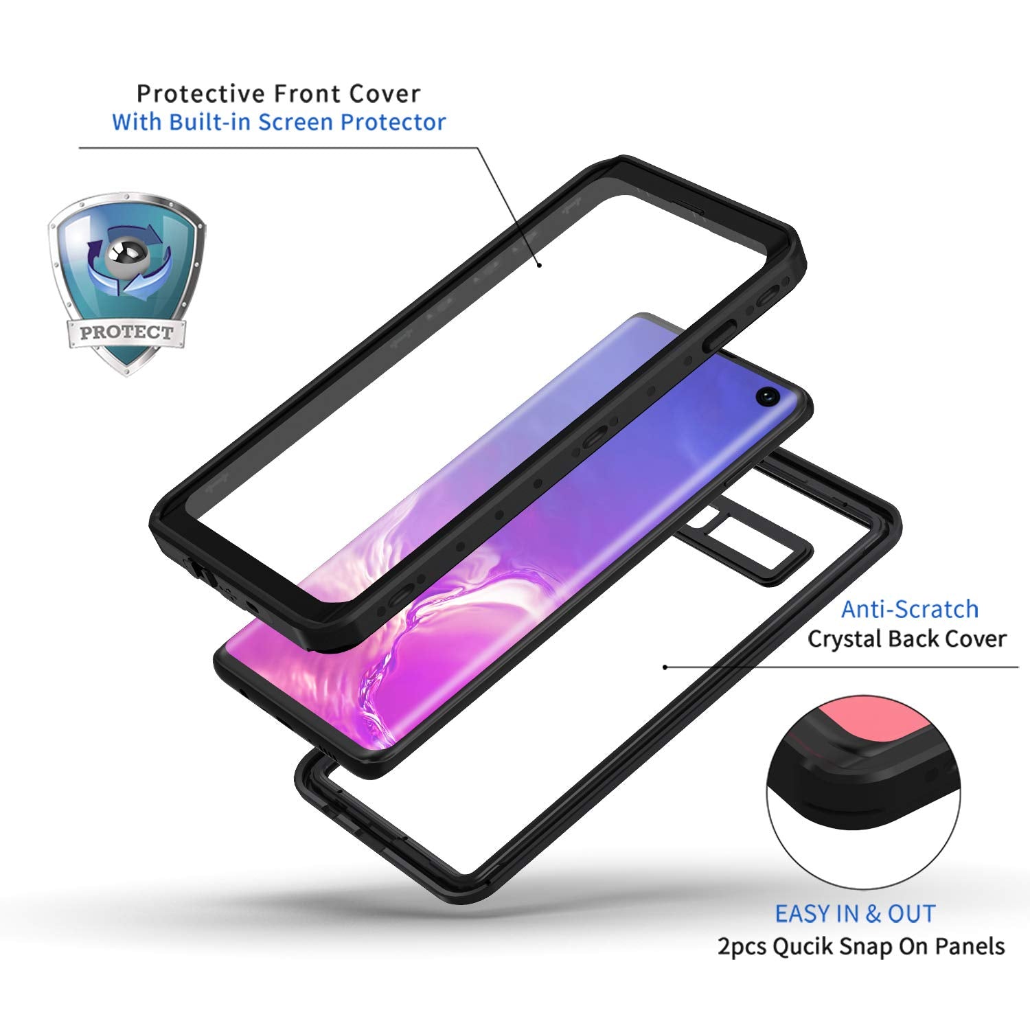 Lanhiem For Samsung Galaxy S10 Case, Ip68 Waterproof Dustproof Case With Built In Screen Protector, Rugged Full Body Shockproof