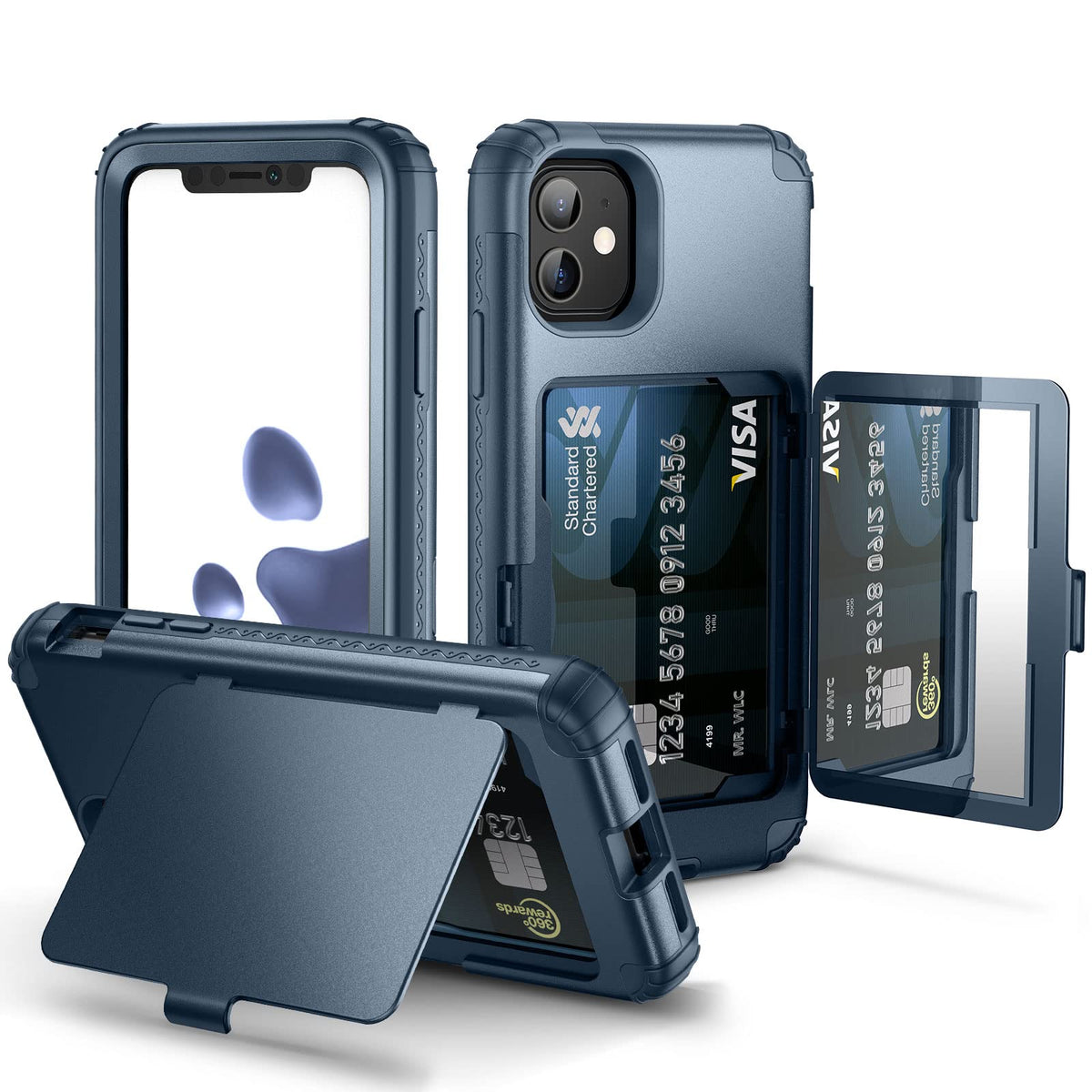 Welovecase Iphone 11 Wallet Case For Women Defender Credit Card Holder Cover With Hidden Mirror Three Layer Shockproof Heavy Dut