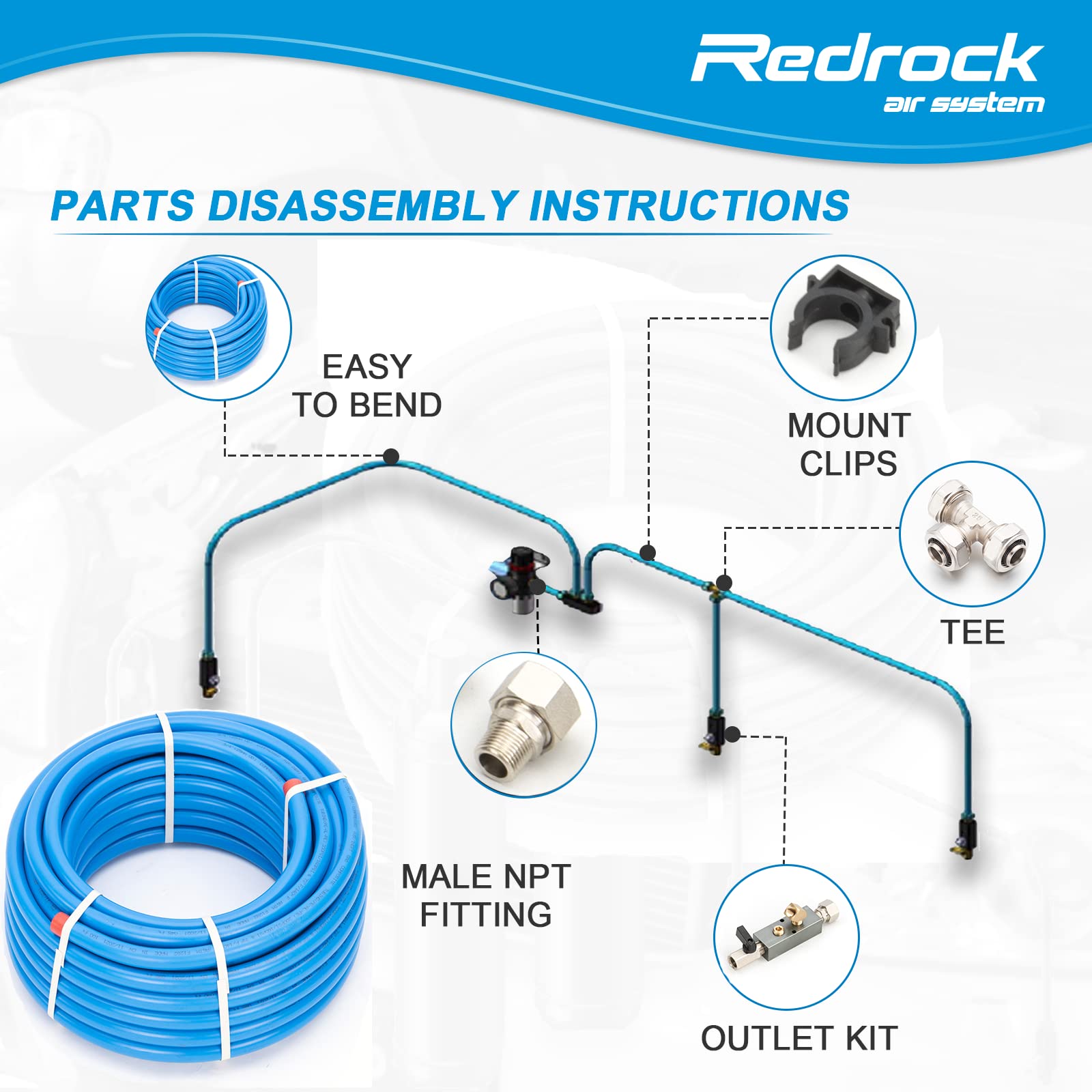 Air Compressor Accessories Kit 1/2'' X 100 Feet Hdpe Aluminum Compressed Air Piping System Air Compressor Hose Pressured Leak Pr