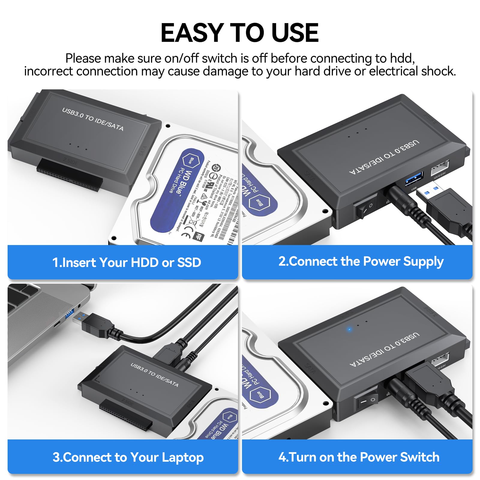 Clavoop Hard Drive Reader Sata Ide To Usb Adapter, Usb 3.0 External Hard Drive Ultra Recovery Converter Kit Data Retrieval Devic
