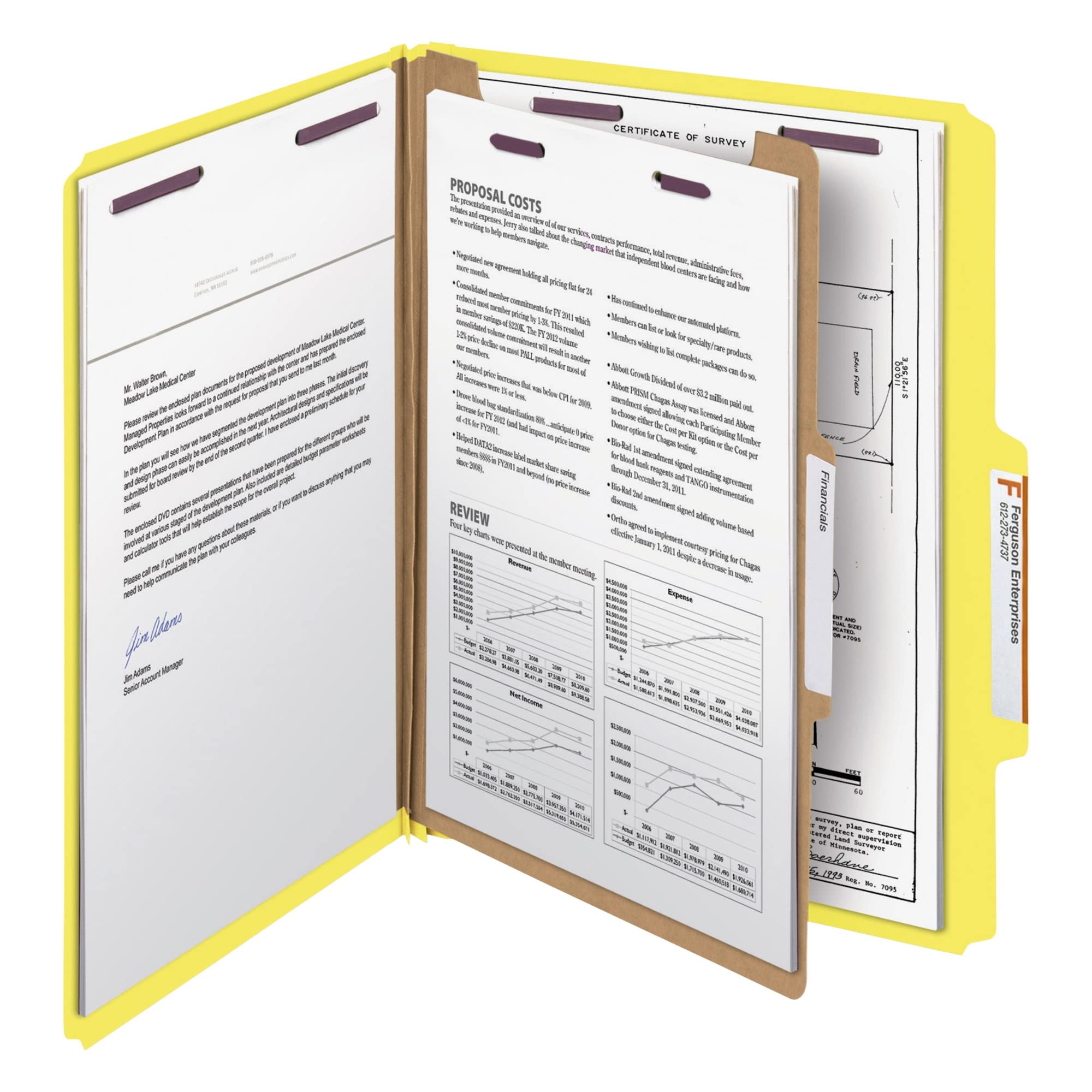 Smead Pressboard Classification File Folder With Safeshield Fasteners, 1 Divider, 2'' Expansion, Letter Size, Yellow, 10 Per Box