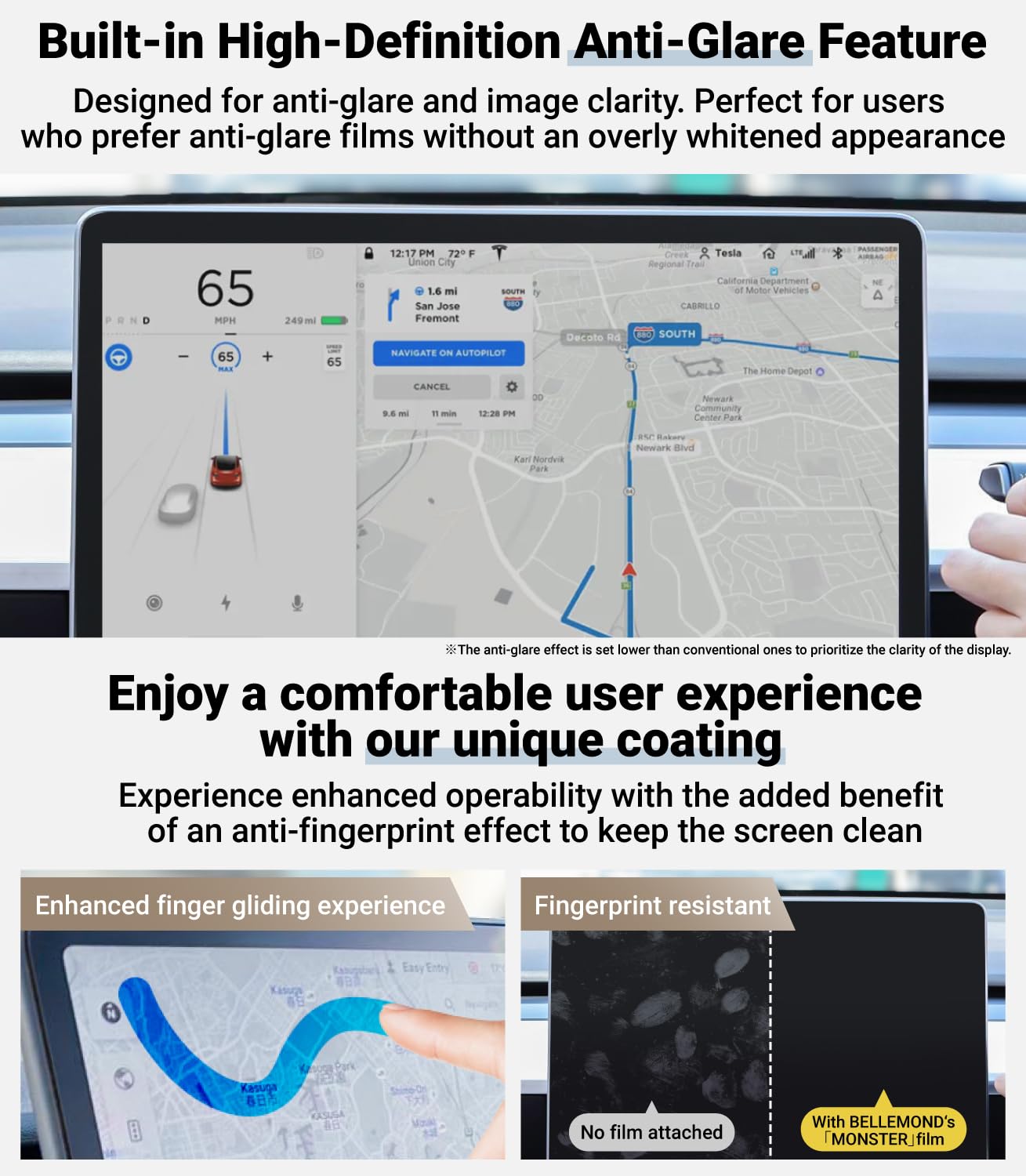 Bellemond Anti Glare Matte Screen Protector For 2024 Tesla Model 3  ?Ez Guide?Alignment Kit For Flawless Installation   15.4'' C