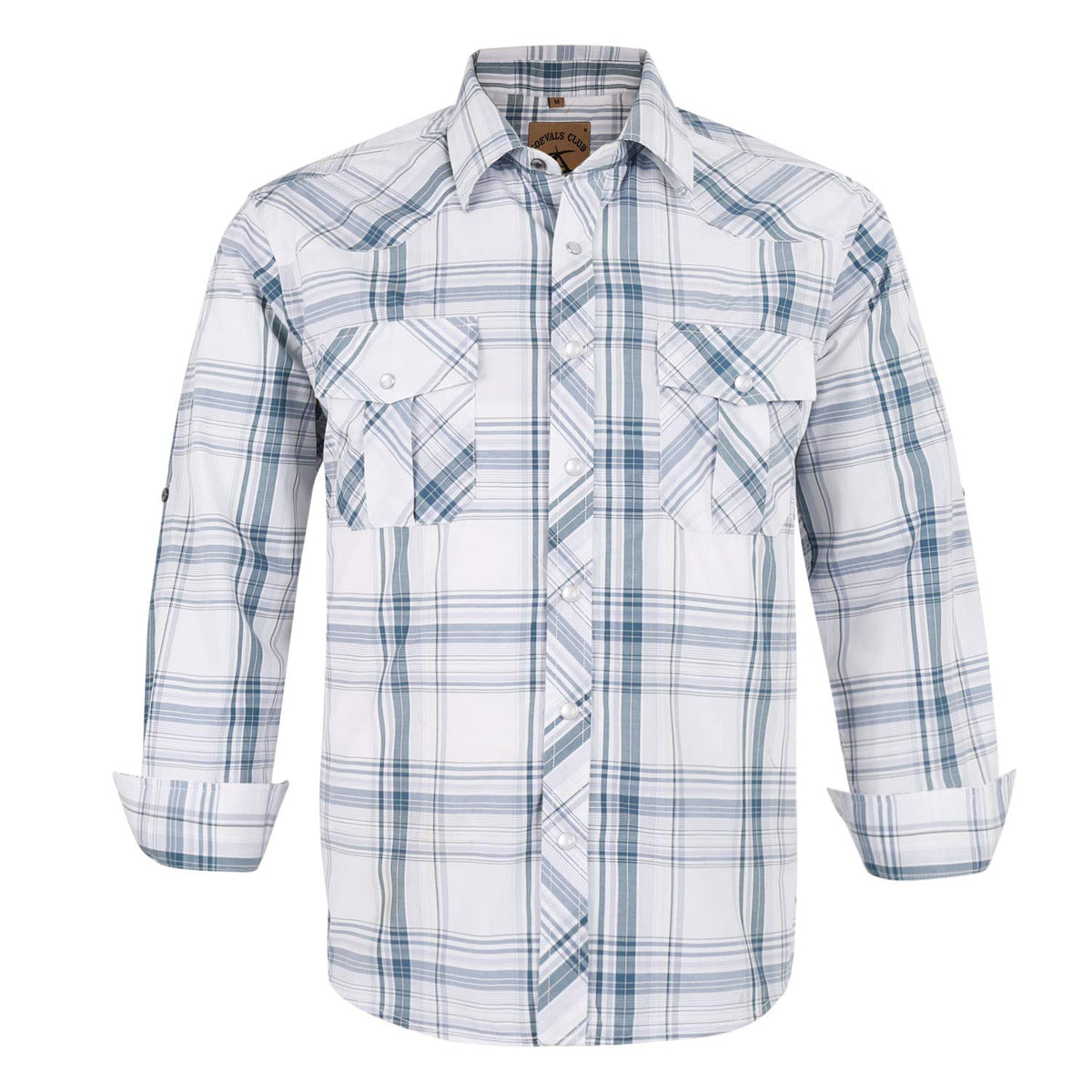 Coevals Club Mens Western Cowboy Long Sleeve Pearl Snap Casual Plaid Work Shirts (White Plaid 28 2Xl)