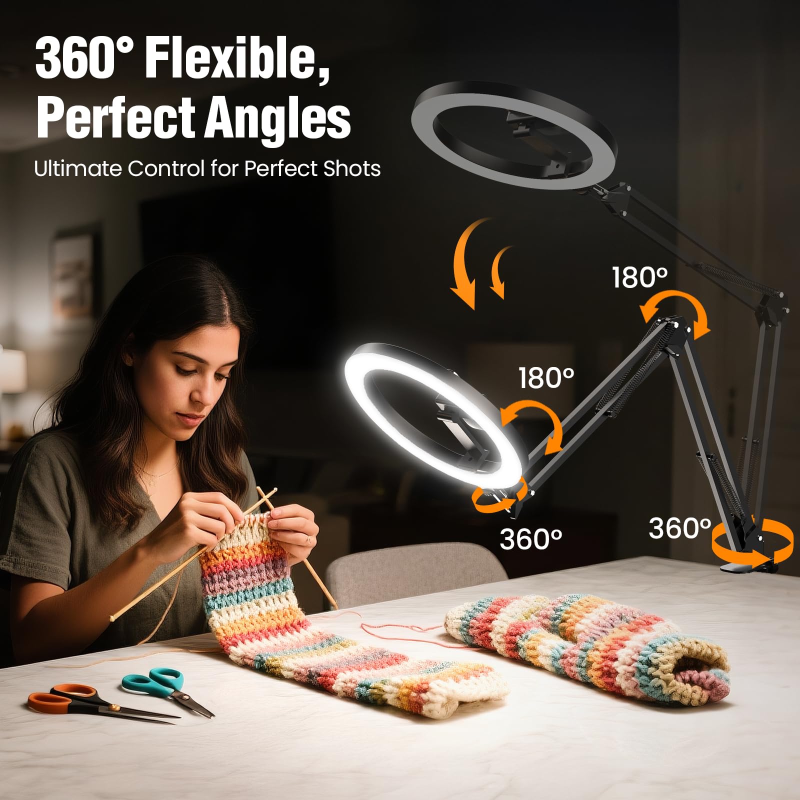 Upgrade 18W Ring Light Tripod Iphone For Desk, Ultra Bright 1800Lumens Overhead Camera Mount Circle Light With Remote Control &