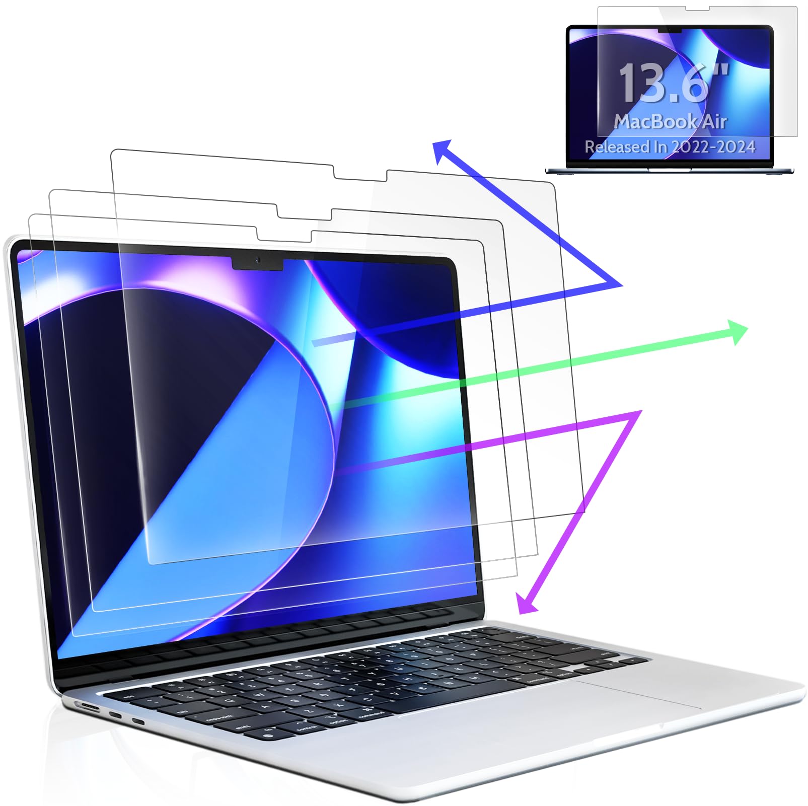 Peslv 3 Pack Anti Blue Light Screen Protector For Macbook Air 13.6 Inch (2022 2024, M2 M3 Chip), 13'' Mac Laptop Glare Filter Uv
