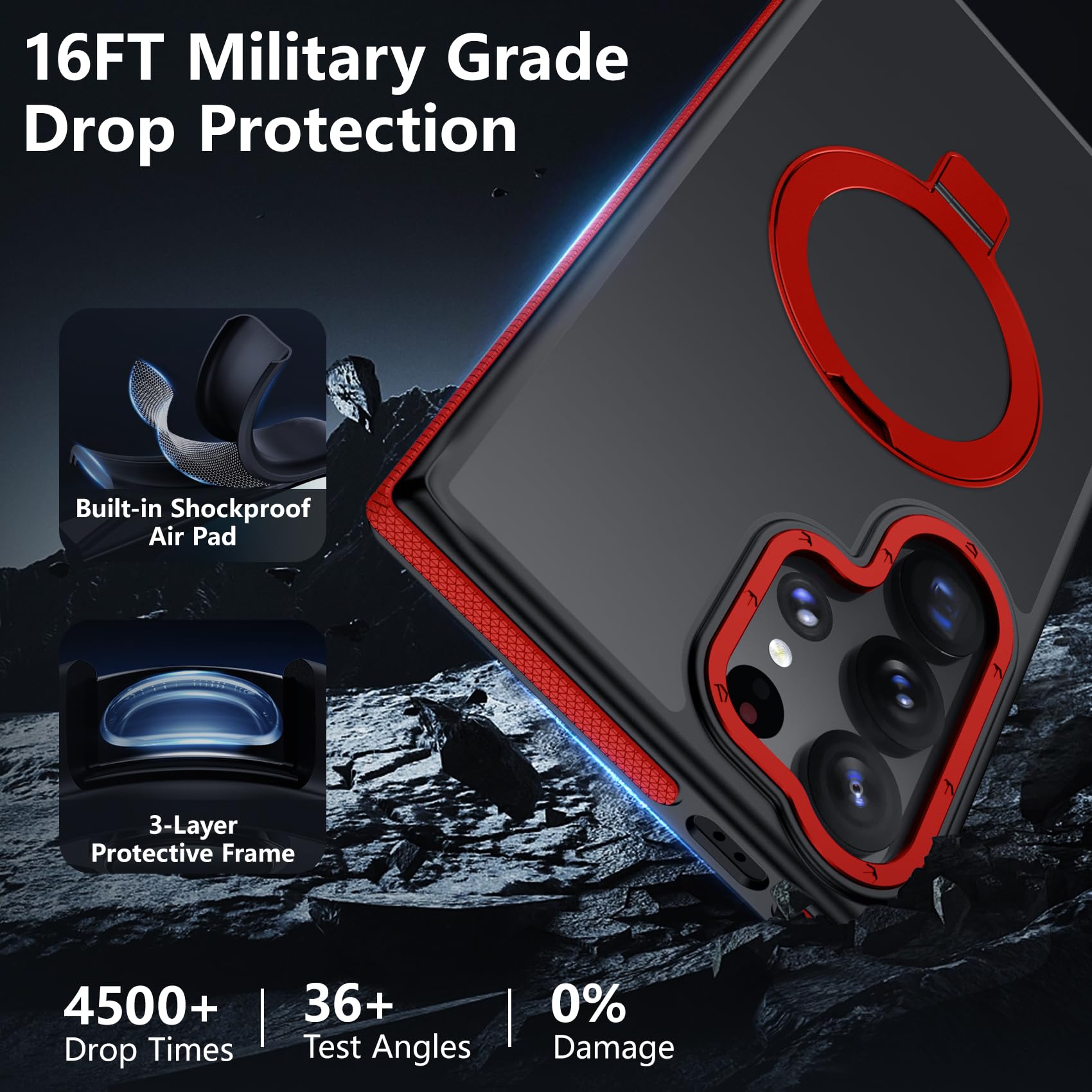 Mondelete For Samsung Galaxy S22 Ultra Case, Magnetic Adjustable Ring Stand [Fit For Magsafe], [Military-Grade Shockproof Protec