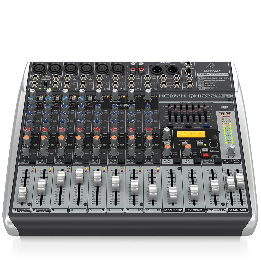 Behringer Xenyx Qx1222Usb Premium 16-Input 2/2-Bus Mixer With Xenyx Mic Preamps And Compressors, Klark Teknik Multi-Fx Processor