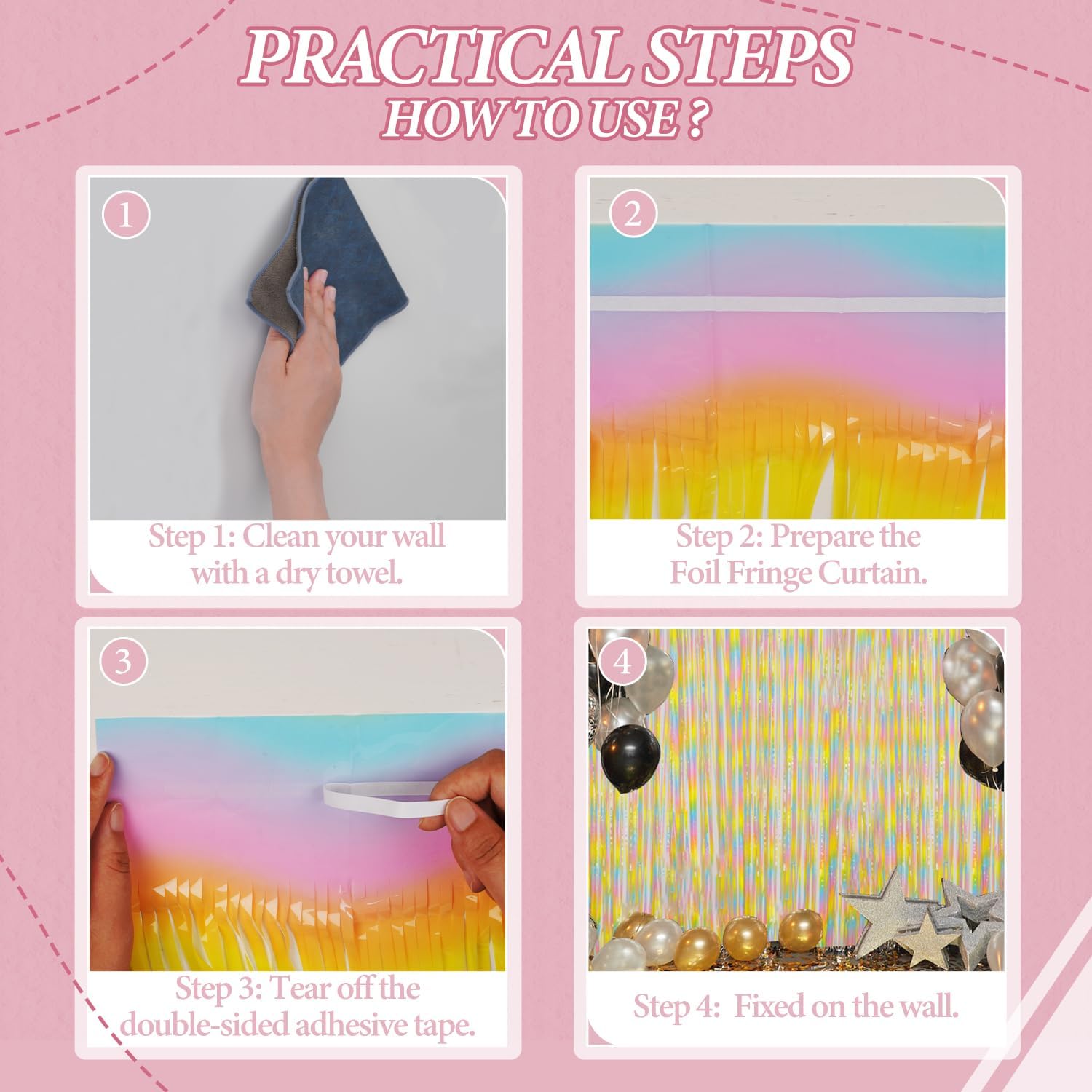 Decockrat 3 Pack Foil Fringe Backdrop   Pastelrainbow Shiny Tinsel Curtains For Party Decoration/Photo Booth Props   3.3X8.2 Ft