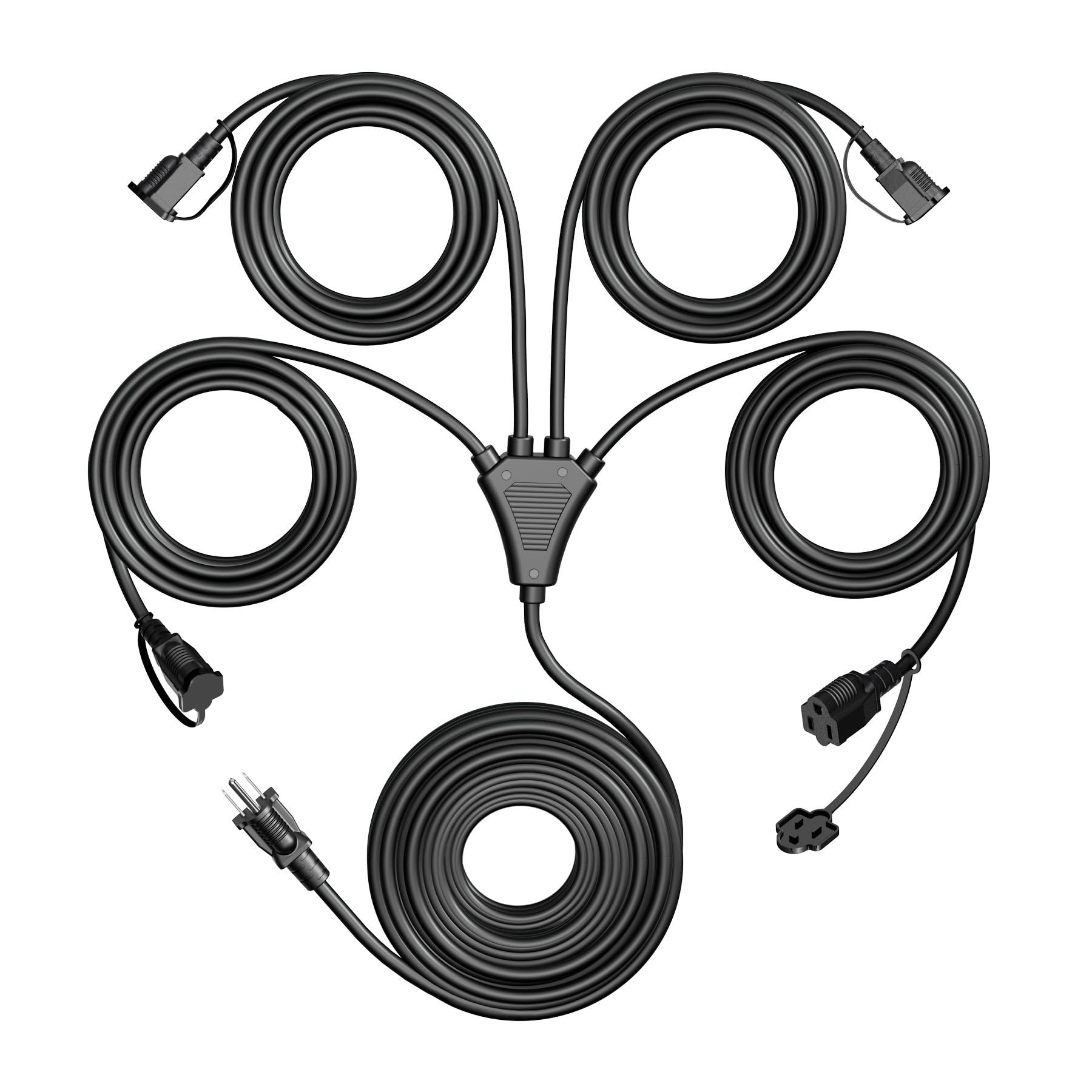 Eversimpleinc Black 1 To 4 Splitter Extension Cord (Combined 46 Ft, End To End 28 Ft), 3 Prong Plug With 4 Extended Outlets, Wit