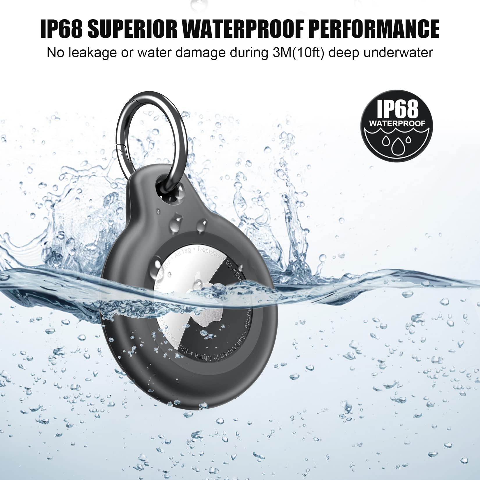 Supfine Waterproof Airtag Holder,2 Pack Air Tag Keychain,Hard Pc+Tpu Full Body Protective Case With Loop Key Ring For Apple Tags