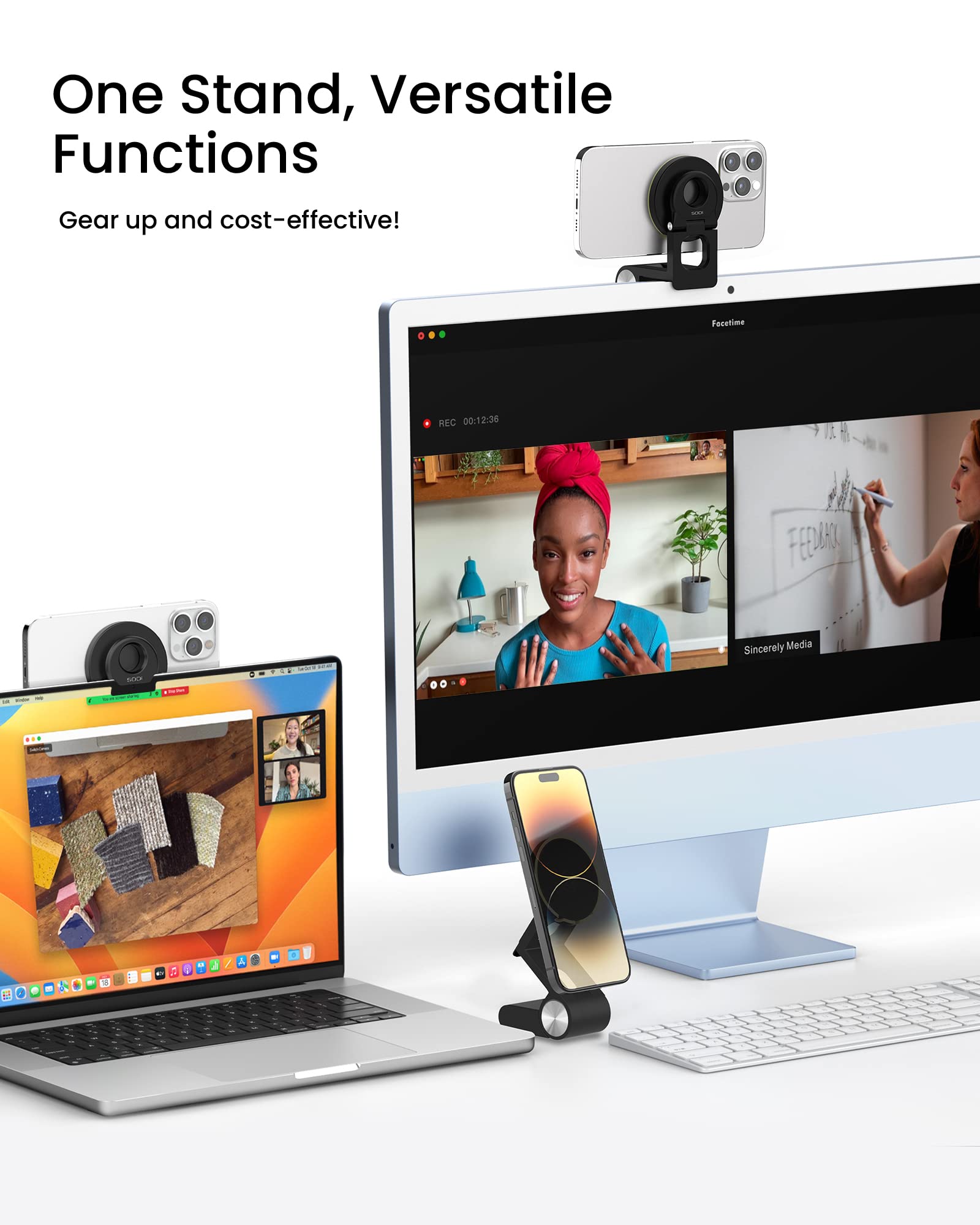 Sodi Continuity Camera Mount For Desktop Monitor & Imac Compatible Iphone Webcam Mount With Mag Safe For Mac And Displays, Mac O