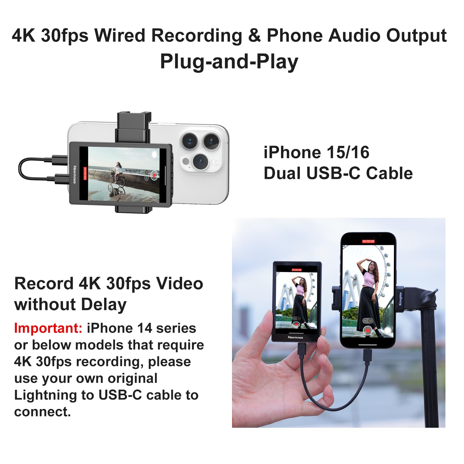 Newmowa Phone Vlog Selfie Monitor Screen, Magnetic Phone Holder Clip Mount, Using Phone Rear Camera For Selfie Vlog Live Stream