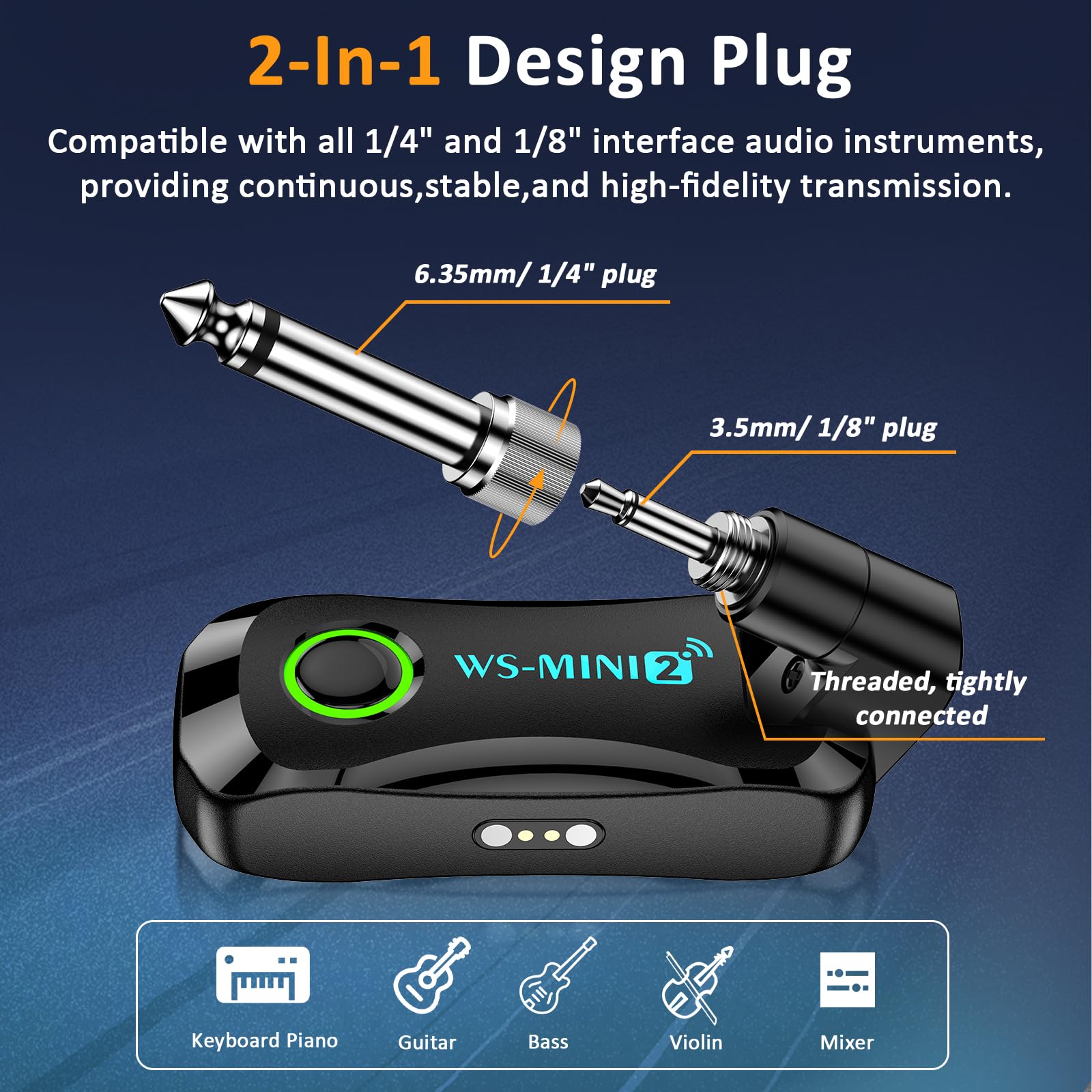 2.4Ghz Wireless Guitar System With Charging Case, Rechargeable Wireless Guitar Transmitter Receiver With 4 Channels For Electric