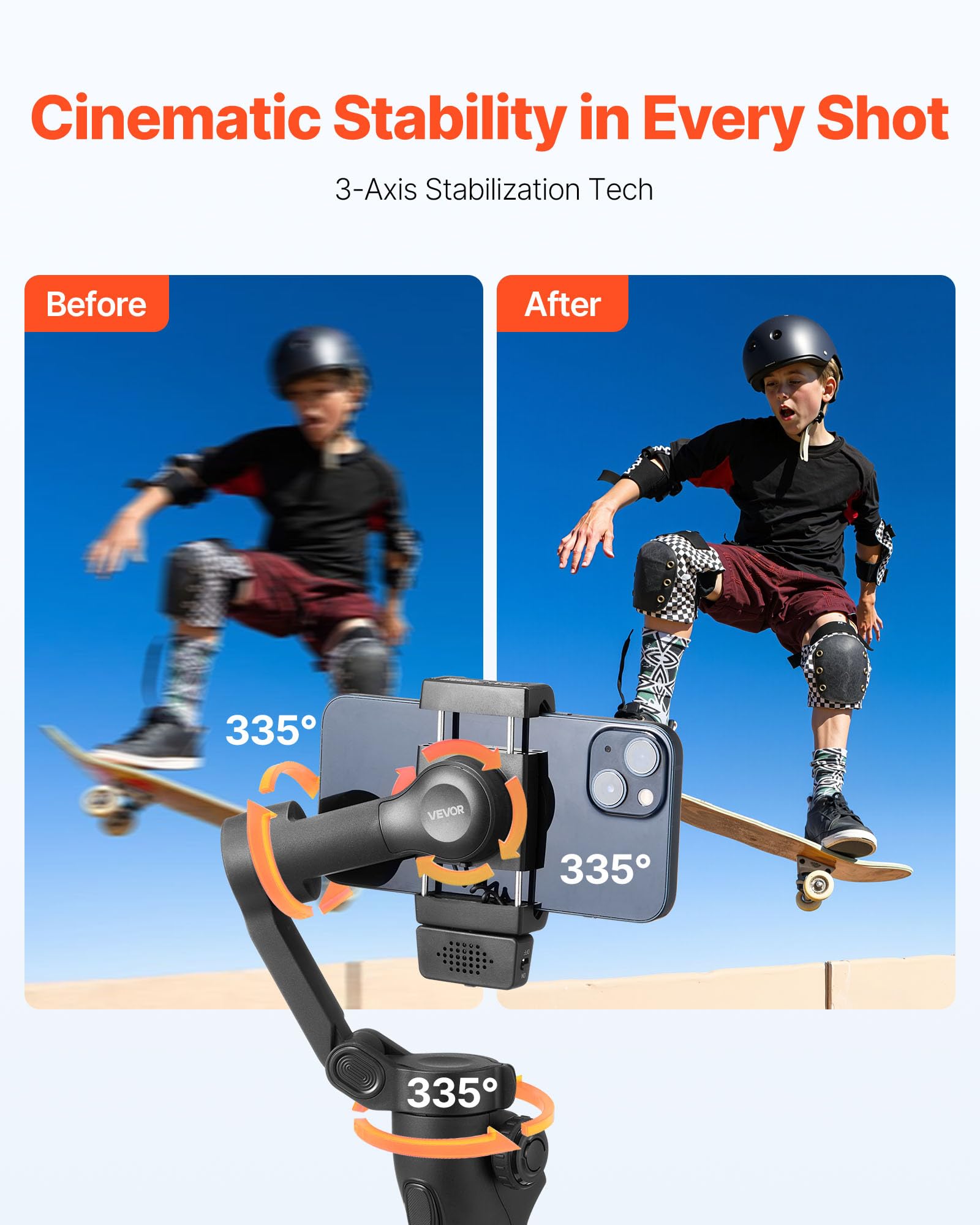 Vevor Gimbal Stabilizer For Smartphone, 3-Axis Stabilization, Ai-Powered Phone Gimbal For Android Iphone With Fill Light, Tripod