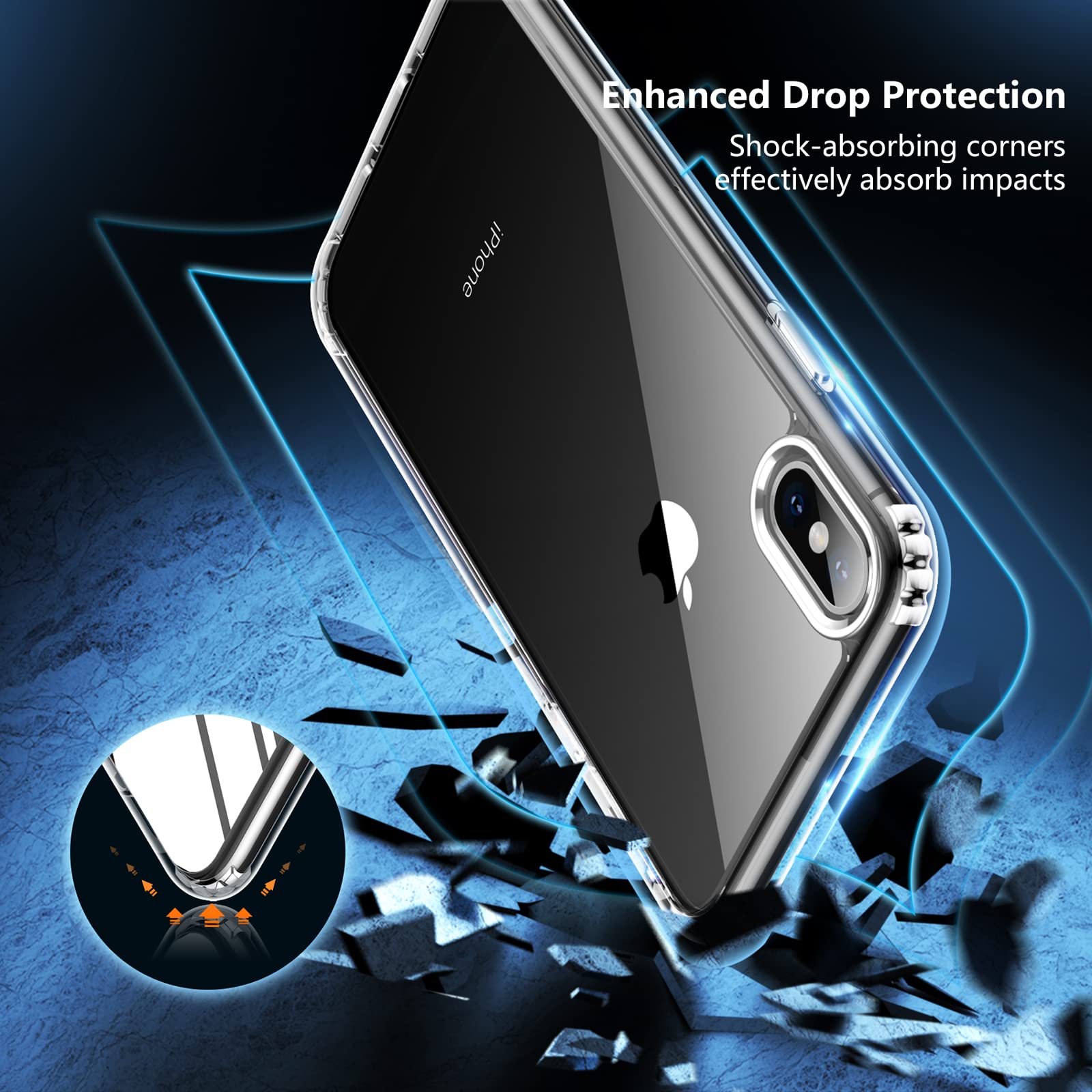 Spidercase For Iphone X Case/Iphone Xs Case, [Crystal Clear Not Yellowing] [Military Grade Drop Protection] [2 Pcs Tempered Glas