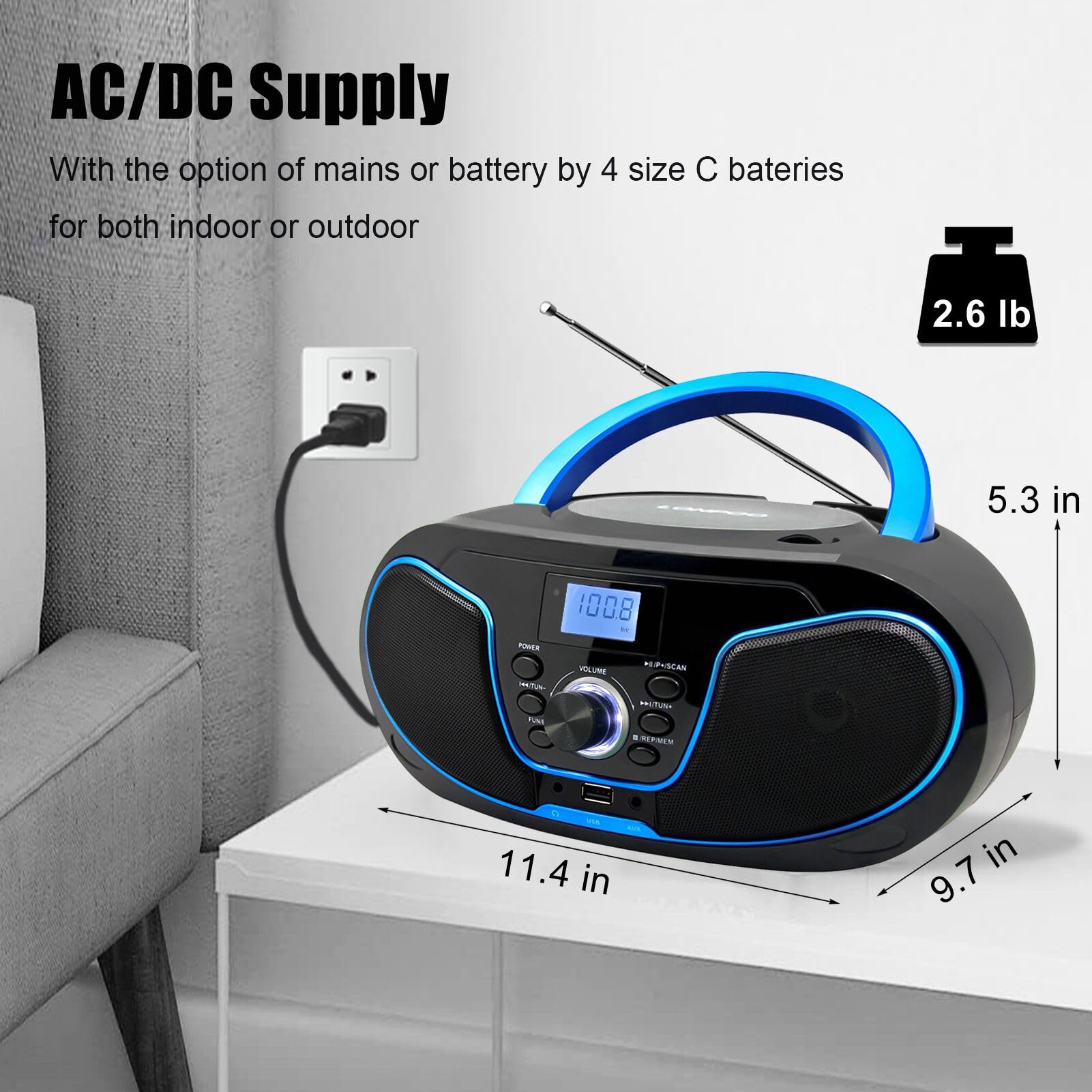 Lonpoo Stereo Cd Boombox Portable Bluetooth Digital Tuner Fm Radio Cd Player With Usb Playback,Bluetooth In,Aux Input And 35Mm E