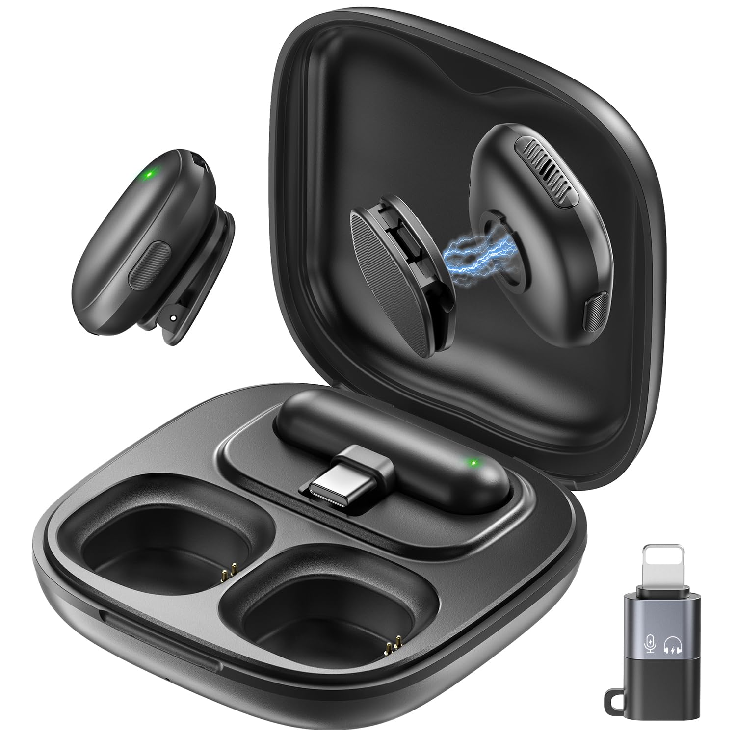 WEWAHIVER Mini Wireless Lavalier Microphone for iPhone/Android, Lapel Mics with USB-C/Lightning Plug-Play, AI Noise Cancelling, 