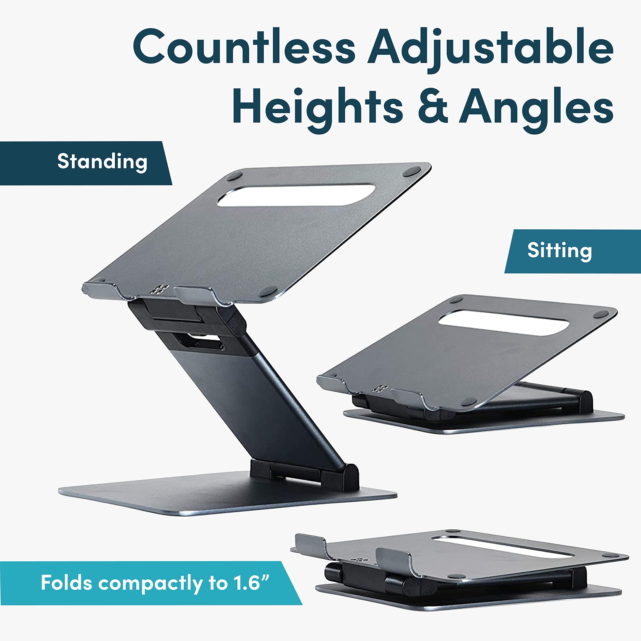 Ergonomic Laptop Stand For Desk, Adjustable Height Up To 20'', Laptop Riser Portable Computer, Laptop Stands, Fits All Macbook,