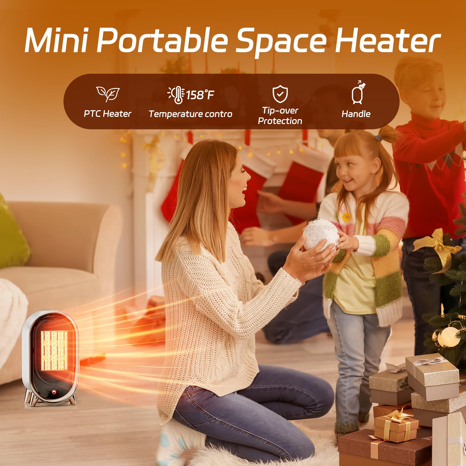 Feculs Space Heaters For Indoor Use, 900W Space Heater Indoor, Small Office Heater For Indoor Use With 2 Heating Modes, Overheat