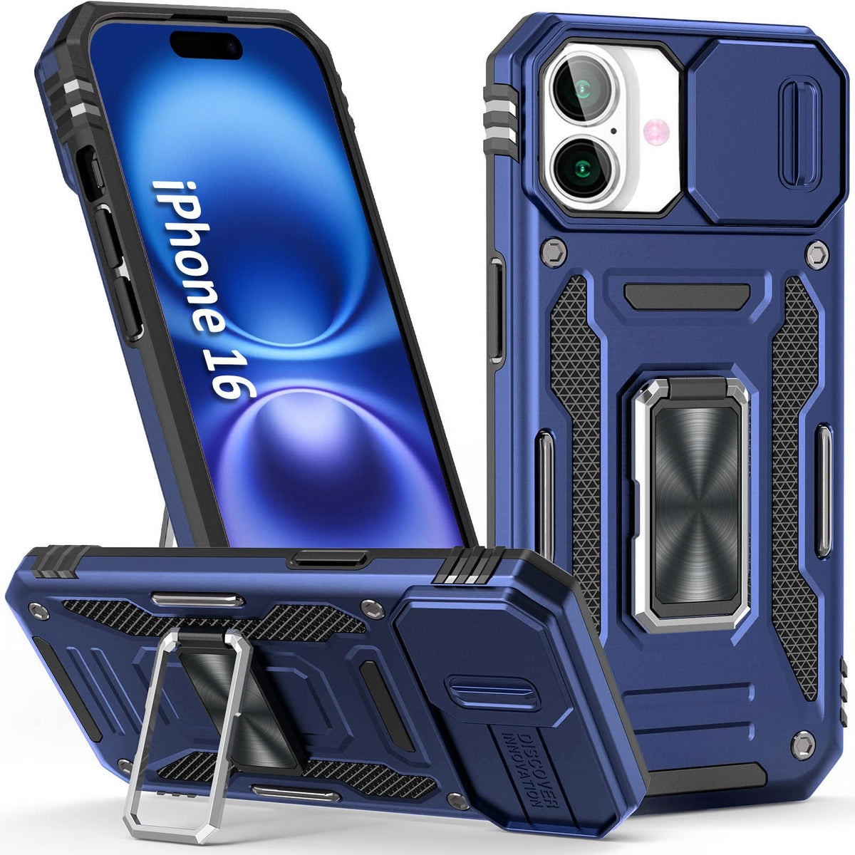 Sefing Case For 16 Iphone Phone Case Iphone 16 Case With Kickstand Ring Holder, With Camera Cover, With Magnet Car Mount Functio