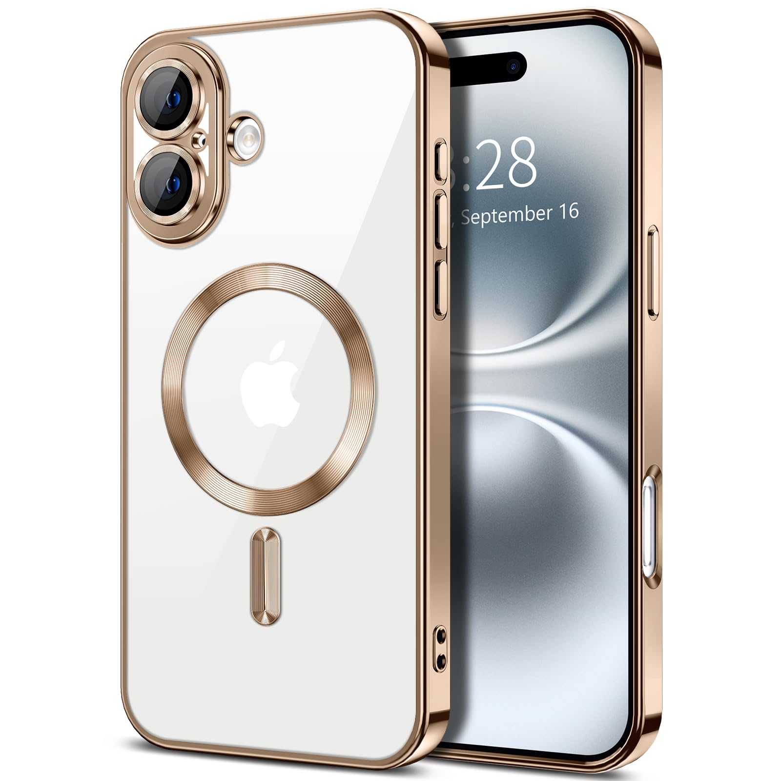 Hython Magnetic Clear Case For Iphone 16 Plus Case With Camera Lens Protector [Compatible With Magsafe] Plating Edge Slim Soft T