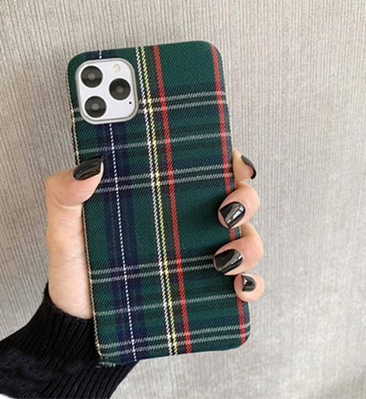 Mixneer Warm Flannel Plaid Cloth Phone Case Simple Plush Fabric Phone Case Compatible With Iphone 11 12 Mini Pro Max Se 2020 7 8