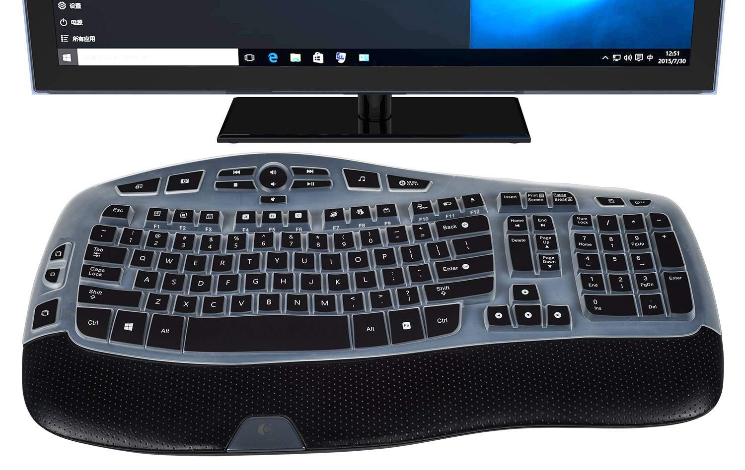 Ikammo Keyboard Cover For Logitech Mk570 K350 Mk550 Wireless Wave Keyboard, Black Silicone Skin With Waterproof, Dust Proof Prot