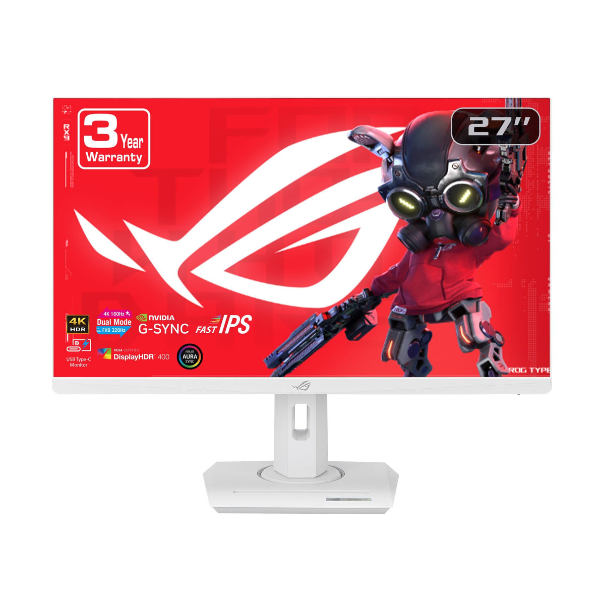 Asus Rog Strix 27    4K Hdr Usb C Gaming Monitor (Xg27Ucg W)   White, Uhd (3840X2160) Dual Mode (4K 160Hz Or Fhd 320Hz), 1Ms, Fa