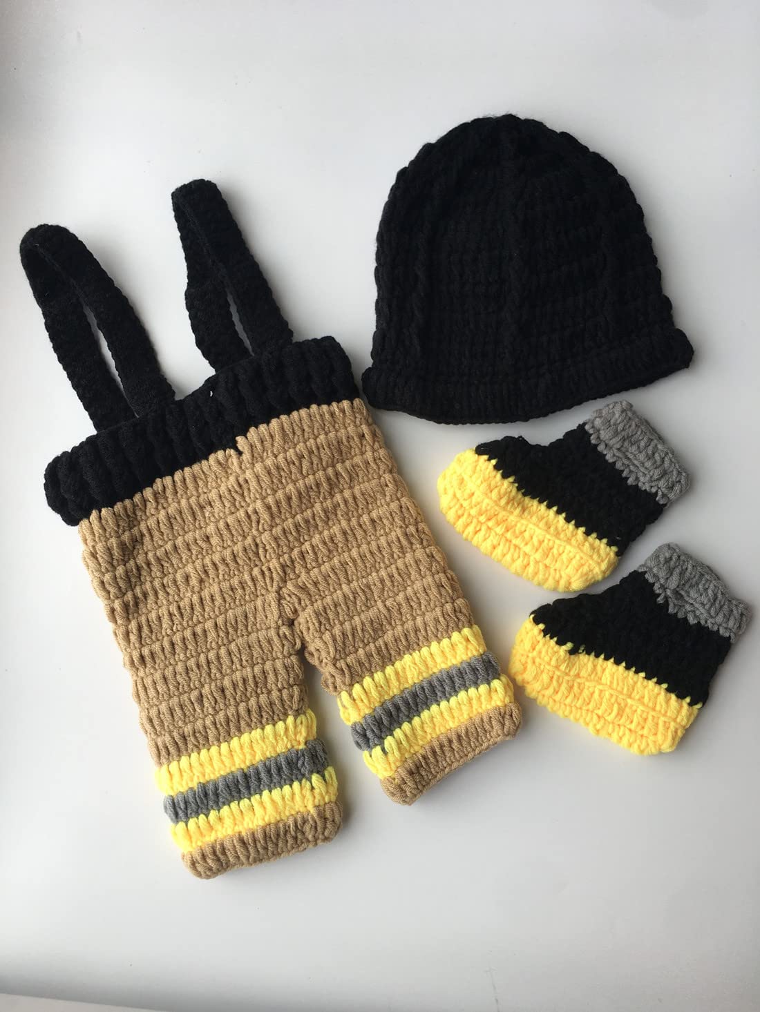 Pinbo Baby Photography Prop Crochet Knitted Firefighter Fireman Hat Pants Shoes