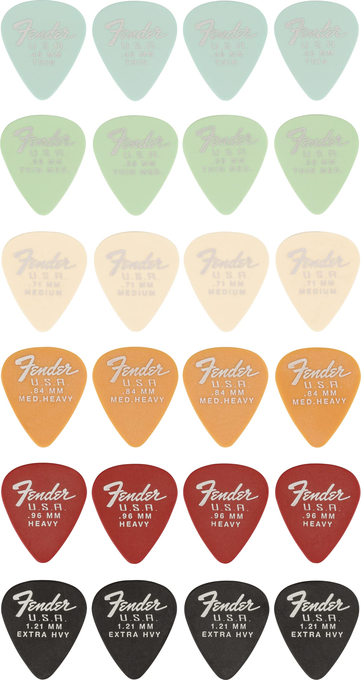 Fender Dura Tone 351 Guitar Pick Sampler, Includes Thin, Medium & Heavy Gauges (Austin Bazaar Exclusive)   24 Pack