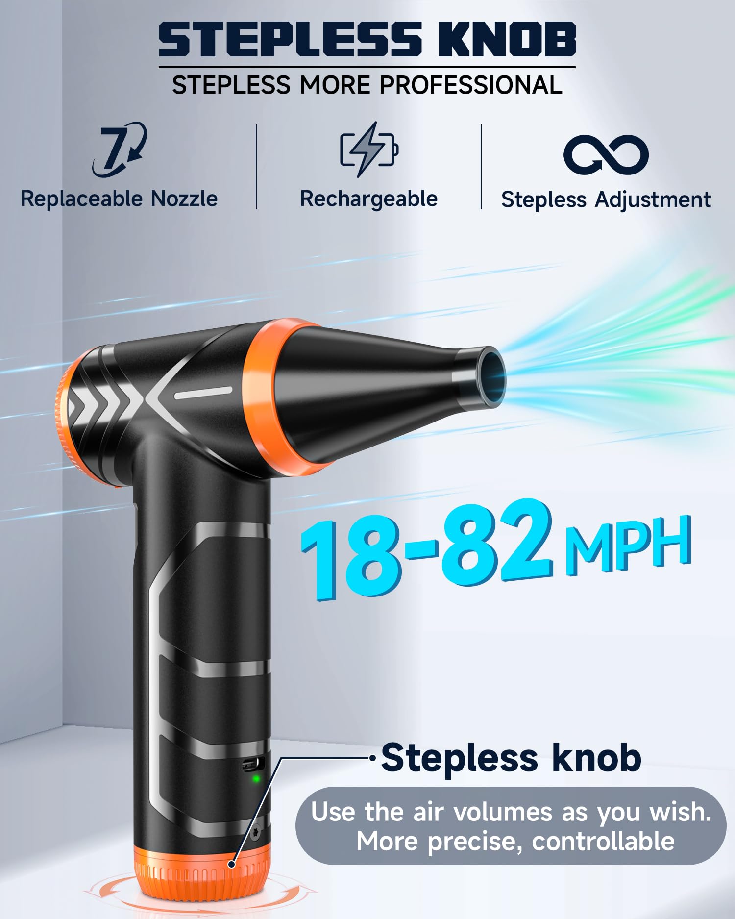 Hotfien Compressed Air Duster, 150000Rpm Stepless Speed Tiny Electric Cleaner For Keyboard, Pc Deep Cleaning, Replace Compressed