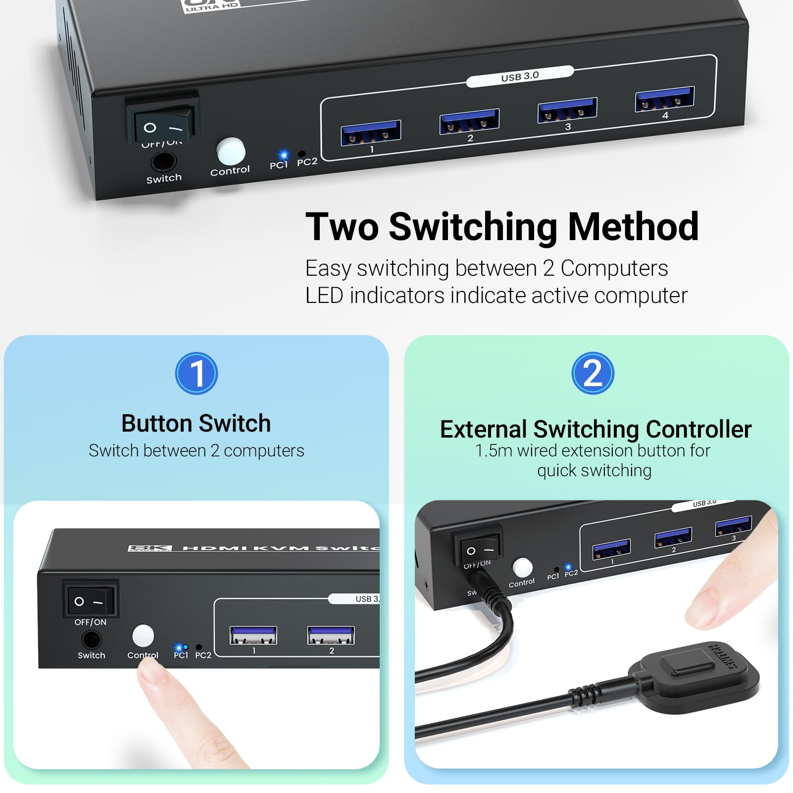 8K60Hz Hdmi Kvm Switch 2 Monitors 2 Computers, 4K120Hz Usb 3.0 Dual Monitor Hdmi Kvm Switcher 2 In 2 Out For 2 Pc Share Two Moni