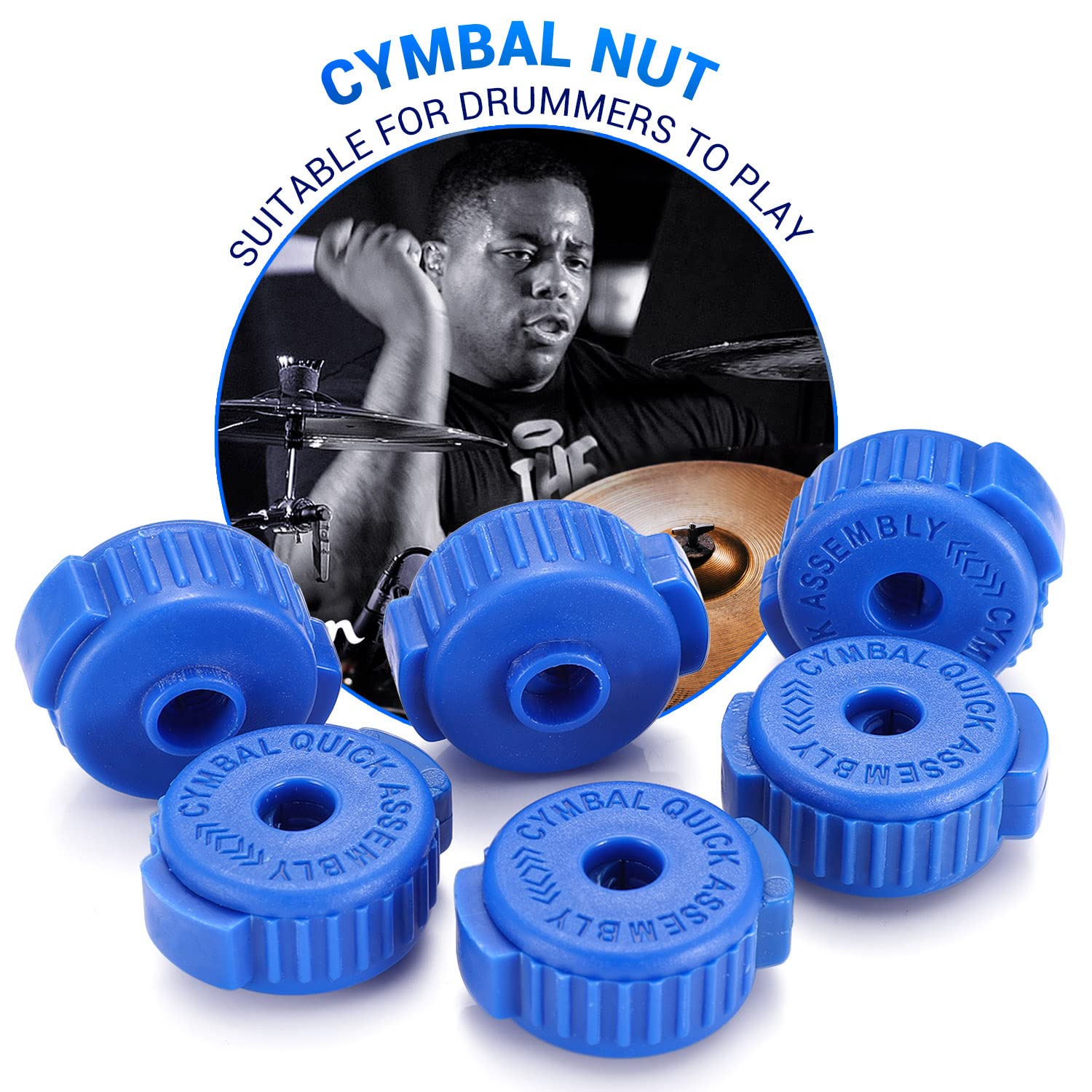Facmogu 6Pcs Blue Placstic Cymbal Mates, Quick Fit Cymbals Nut Suitable For 8Mm Threaded Cymbal Stands, Quick Release Clamp Nut For Cymbal Jazz Drum Parts Accessories