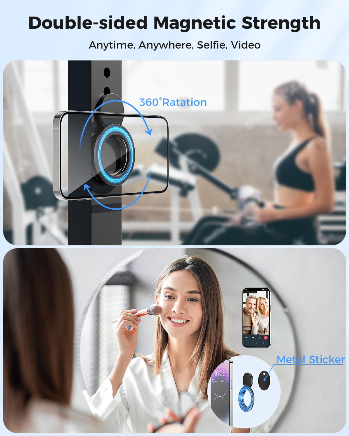 Superone Magnetic Ring Holder For Magsafe Dual Side Magnetic, Removable Gym Phone Grip With Kickstand For Iphone 16/15/14/13/12/