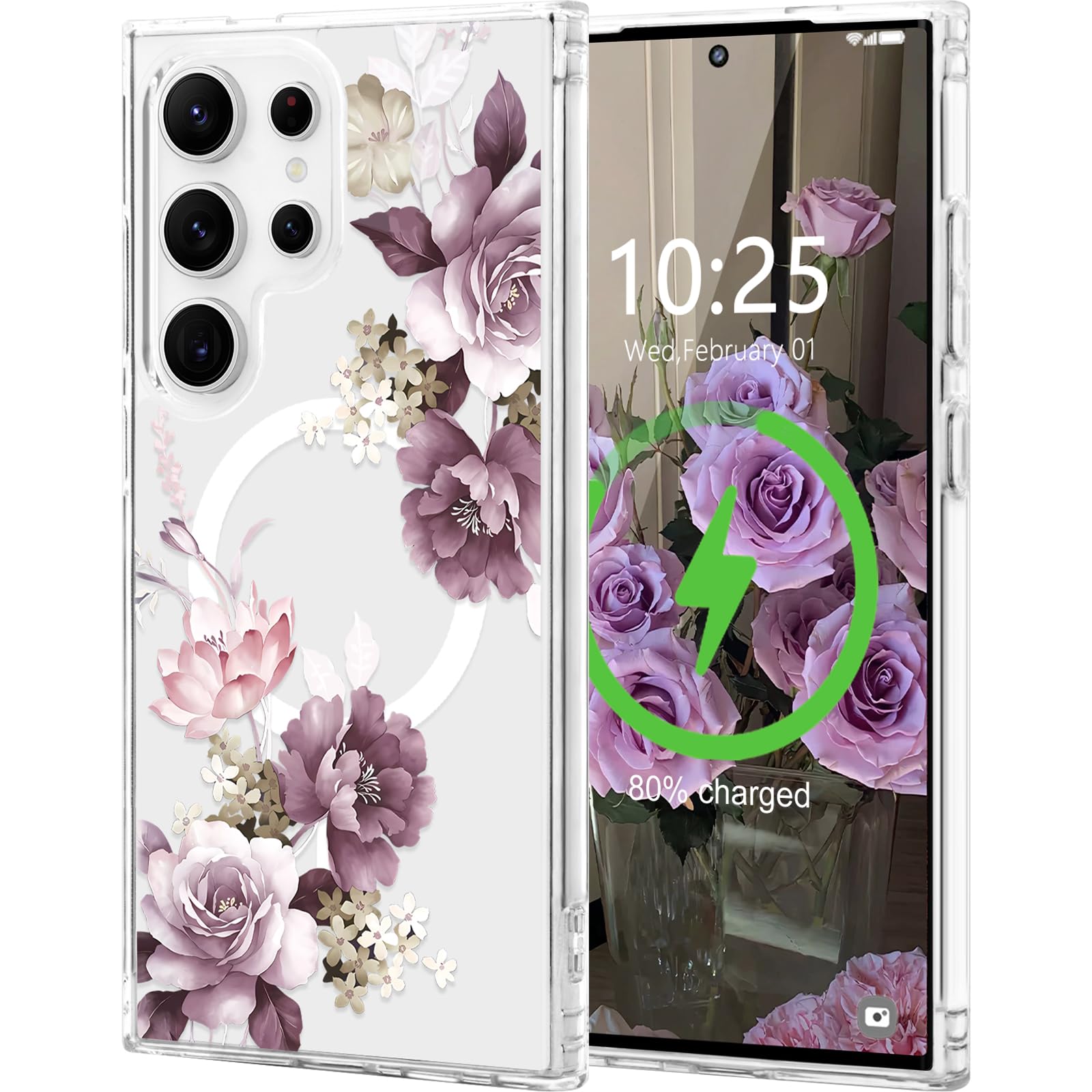L-FADNUT for Samsung Galaxy S25 Ultra Case Compatible with Magsafe Cute Flower Girl Women Clear Case Silicone Shockproof Protect