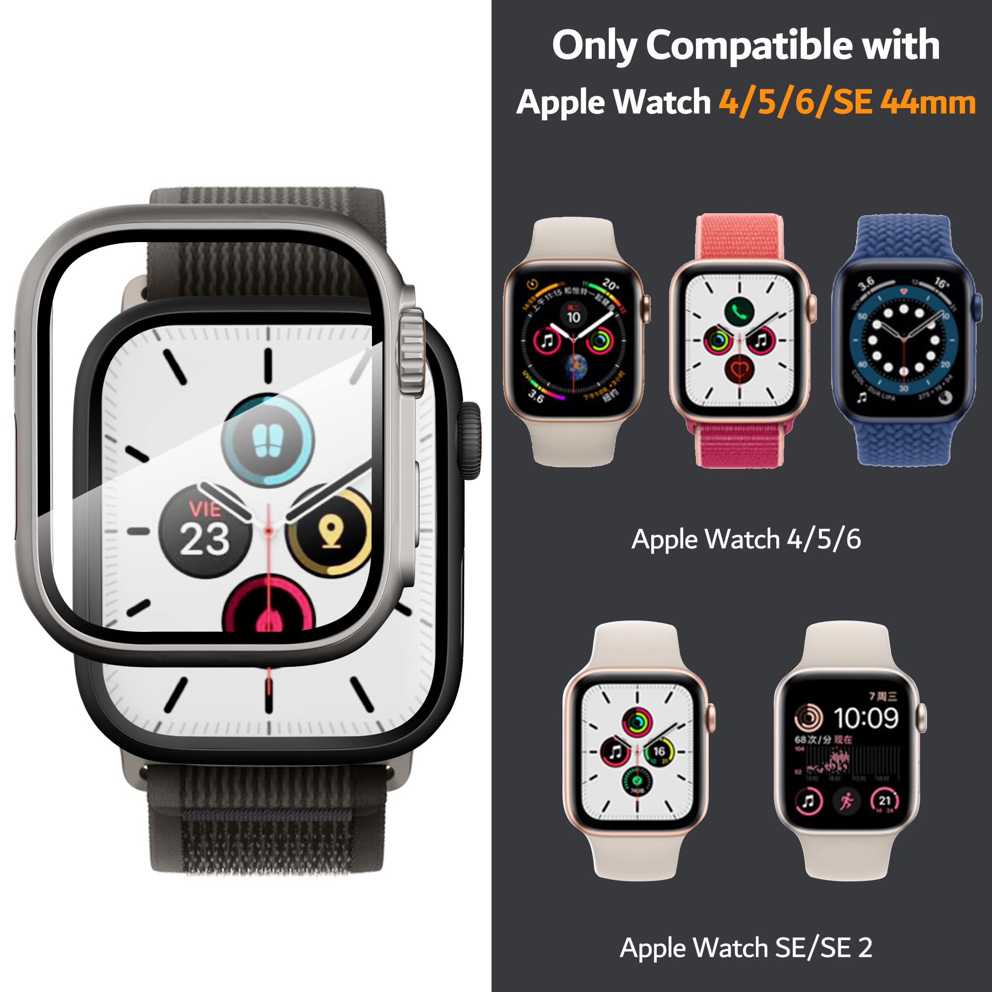 Pzoz Compatible For Apple Watch Series 4/5/6/Se 44Mm Hard Case With Tempered Glass Screen Protector, Unique Design Hard Pc Cover