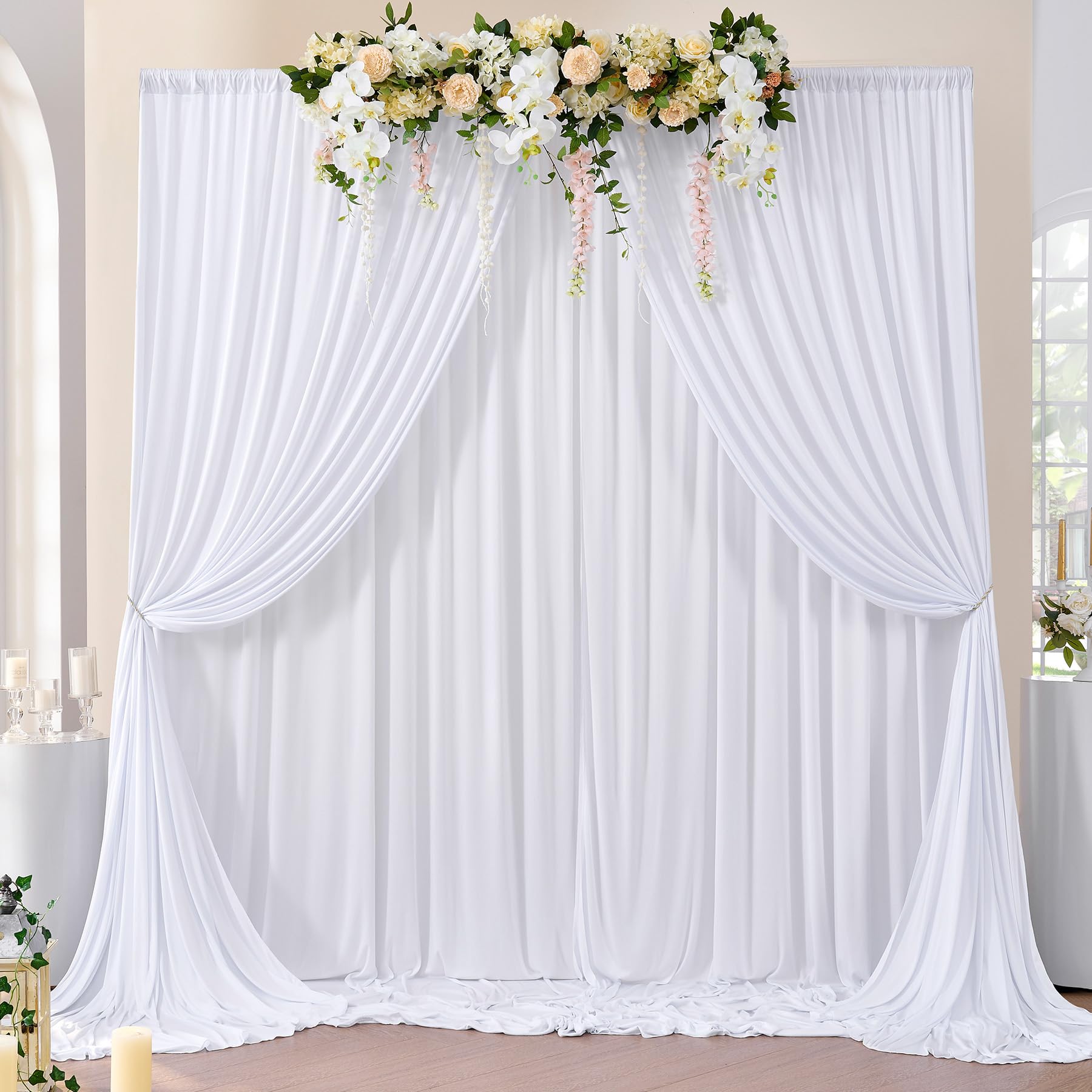 Wrinkle Free White Backdrop Curtain For Parties, Polyester Photo Backdrop Drapes For Weddings Birthday Photography Background Pa