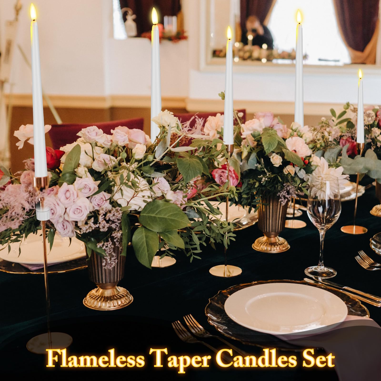 Rossesay 24 Pcs Flameless Led Taper Candles Battery Operated Candles 8.5'', 9.65'', 10.83'', 12.8'' Flameless Candlesticks Flick
