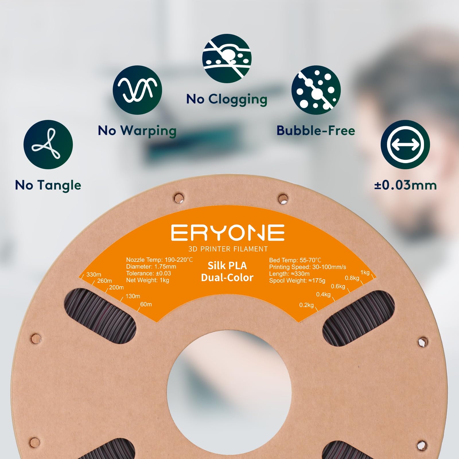 Eryone Silk Dual Color Filament Pla 3D Printer 1.75Mm +/  0.03Mm, Coextrusion Filament Pla Shiny Filament 1Kg(2.2Lbs), Black&Ros