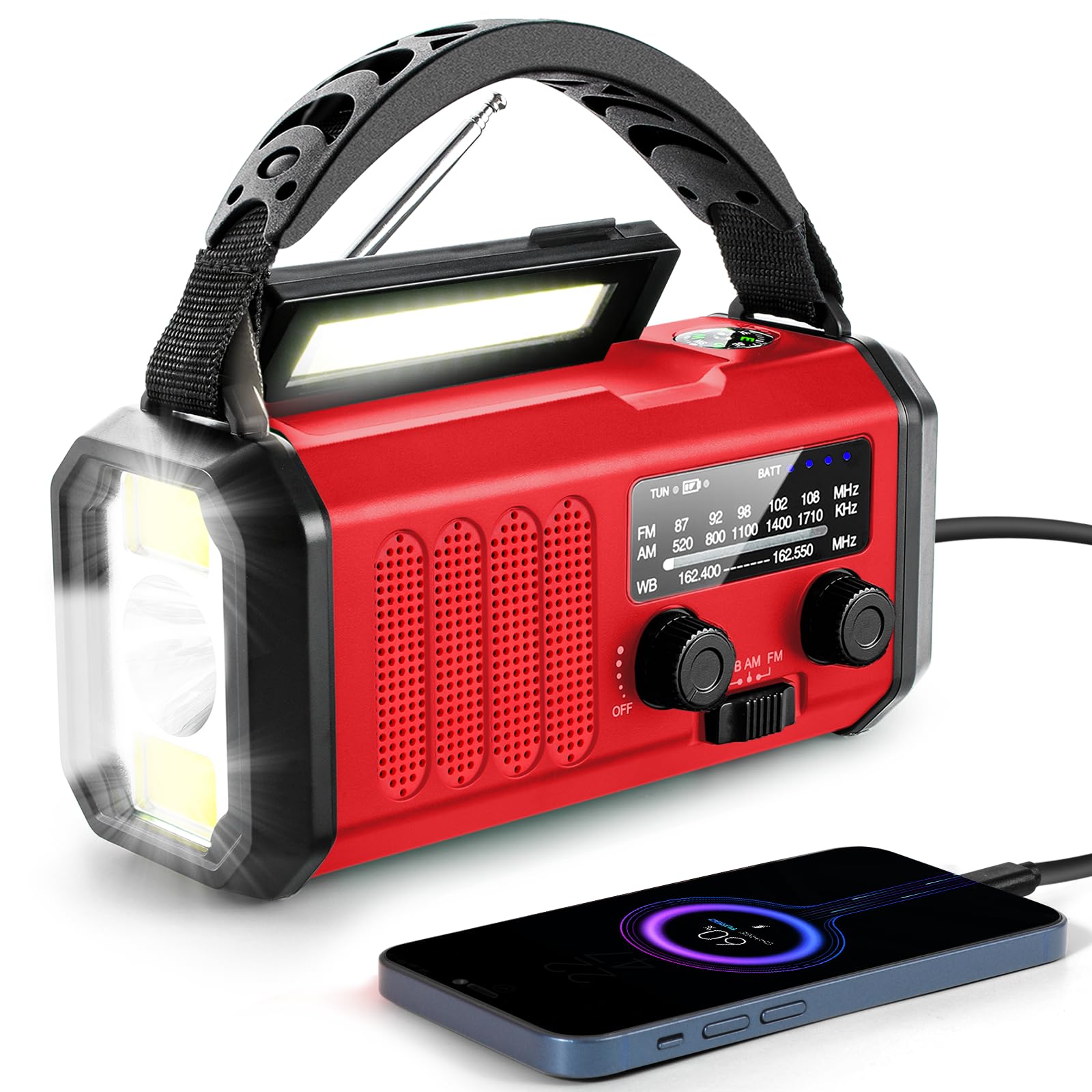 10000Mah Crank Radio, Emergency Radio,Noaa/Am/Fm Weather Radio, Type C Charge,Solar Charging,Sos, 3 Modes Led Torch, Reading Lam