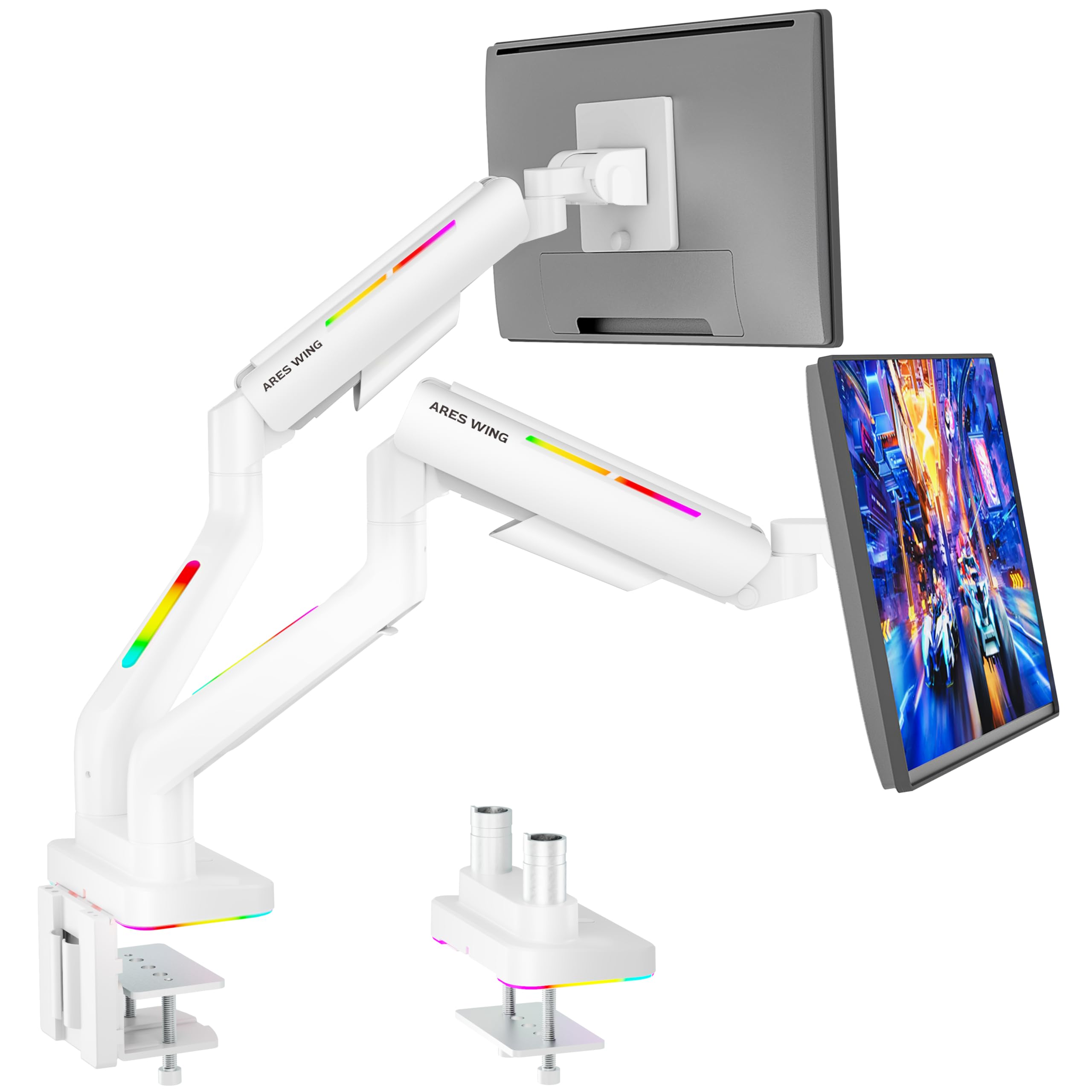 Ares Wing Dual Monitor Stands For 44 Lbs, Fits 17 35'', Rgb Heavy Duty Dual Monitor Arms For Desk, Adjustable Gas Spring Clamp A