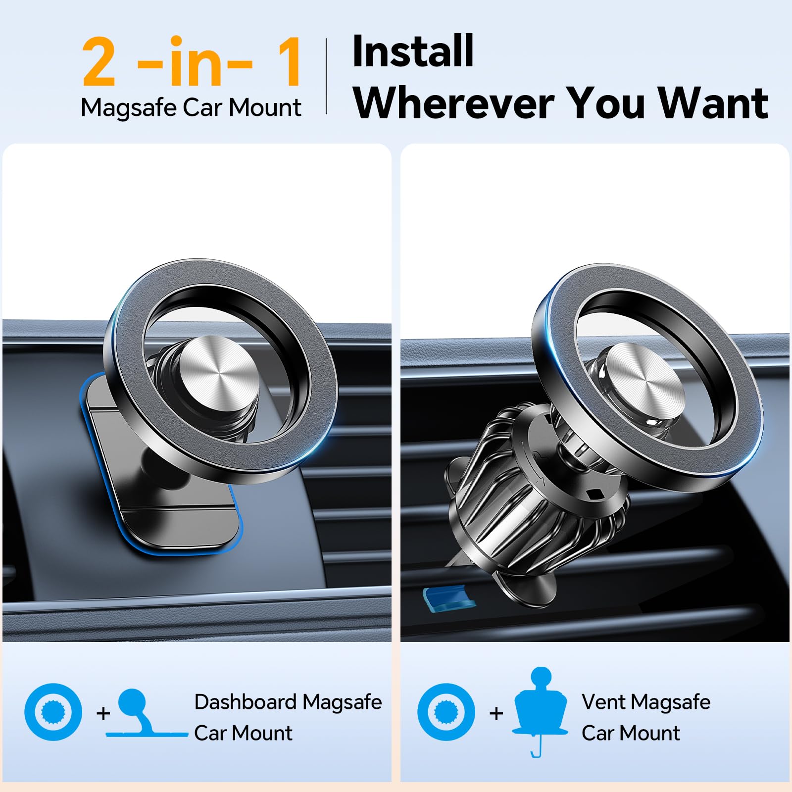 For Magsafe Car Mount?20 Strong Magnets? Magnetic Phone Holder For Car Air Vent Phone Holder?360? For Iphone Magnetic Car Mount,