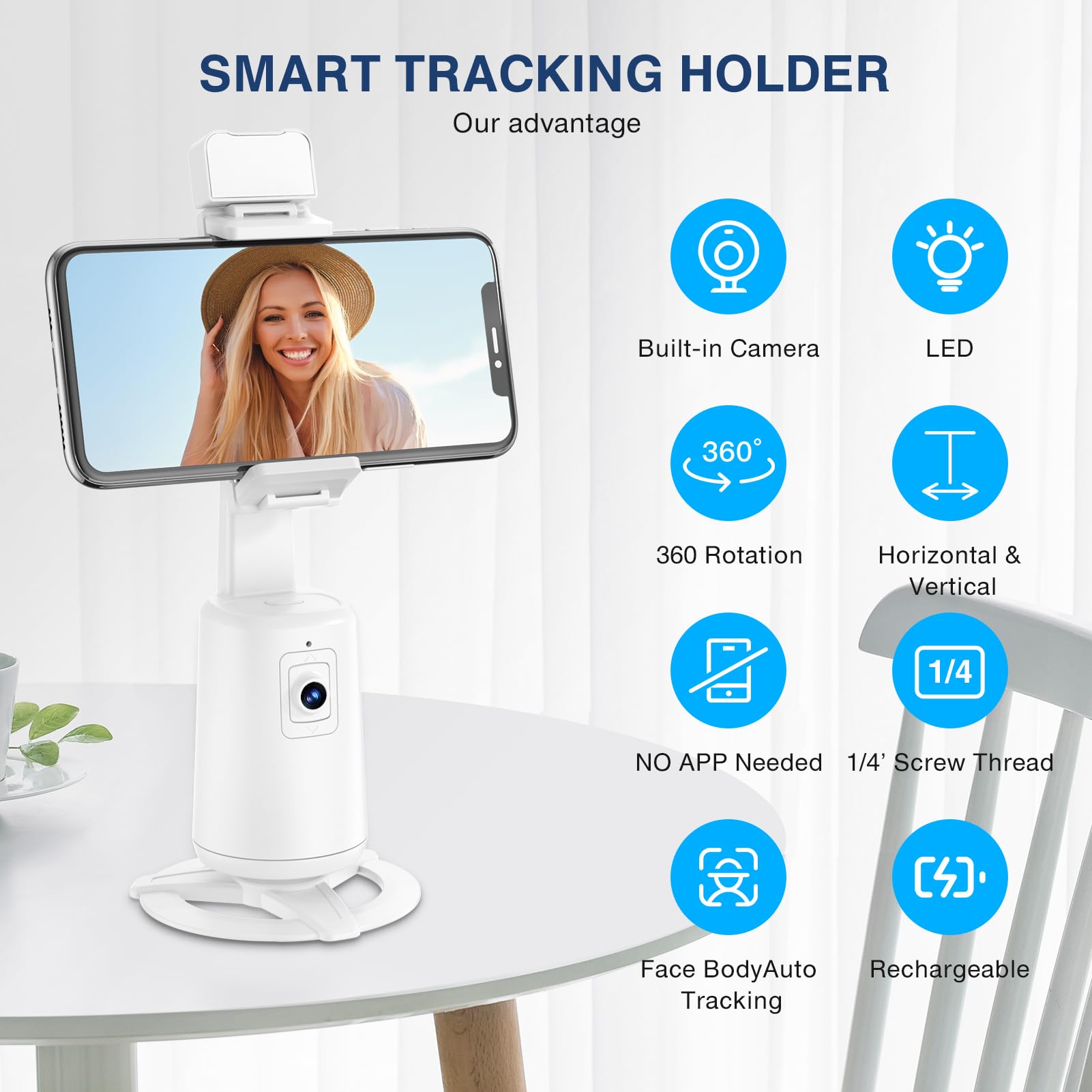 Auto Face Tracking Tripod 360 Rotating Cell Phone Photo And Video Kits Stand, No App, Camera Stand With Remote And Gesture Contr