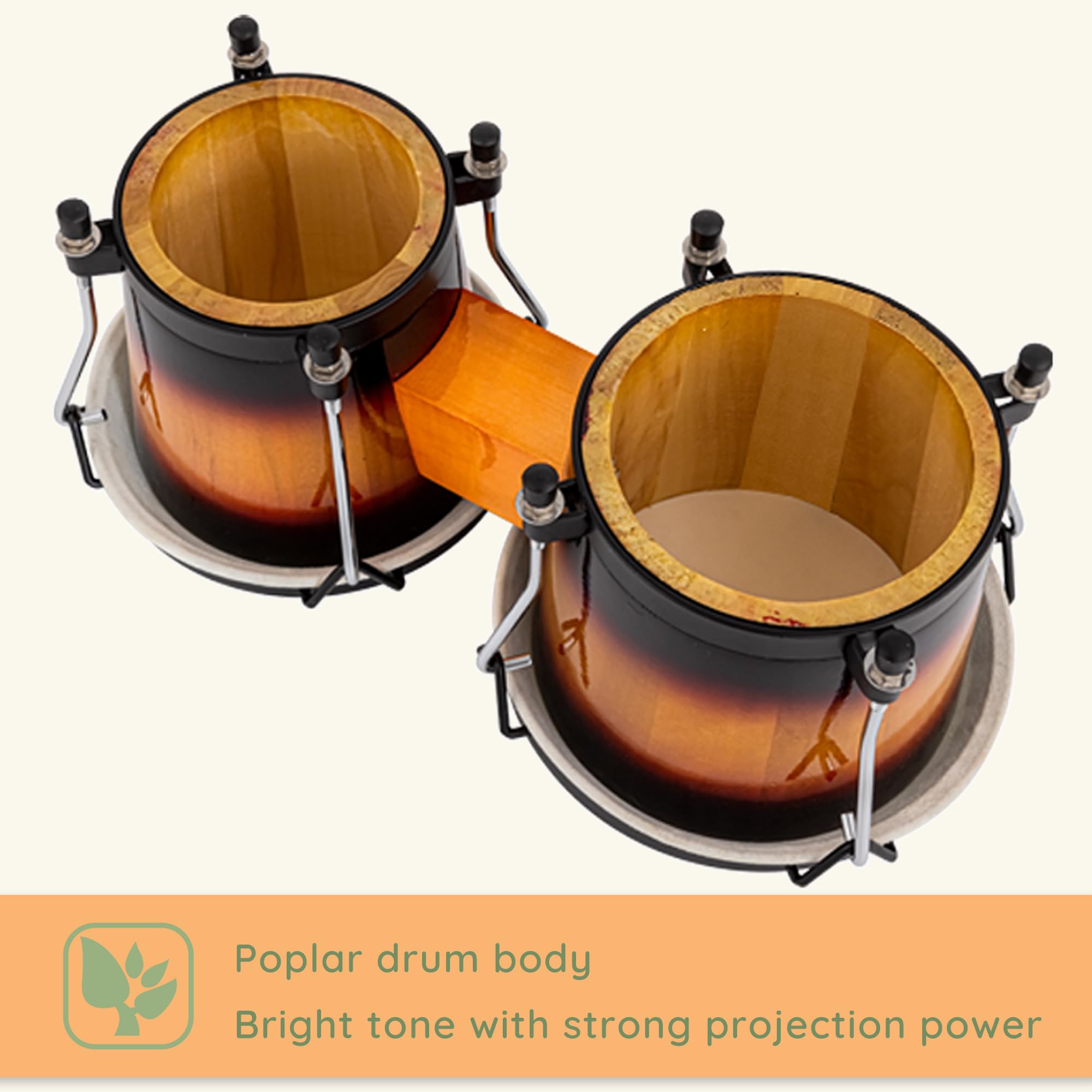 Bahamut Bongo Drum Set, 6''+7'' Wooden Bongos For Adults & Kids Beginners, Ideal Percussion For Education And Practice, Comes Wi