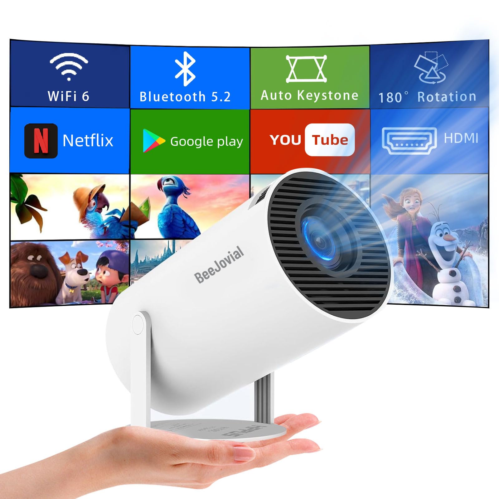 Portable Projector Wifi Bluetooth: Auto Keystone Mini Projector For Ios Android Phone Laptop Tv Stick Hdmi Usb (Hy300)