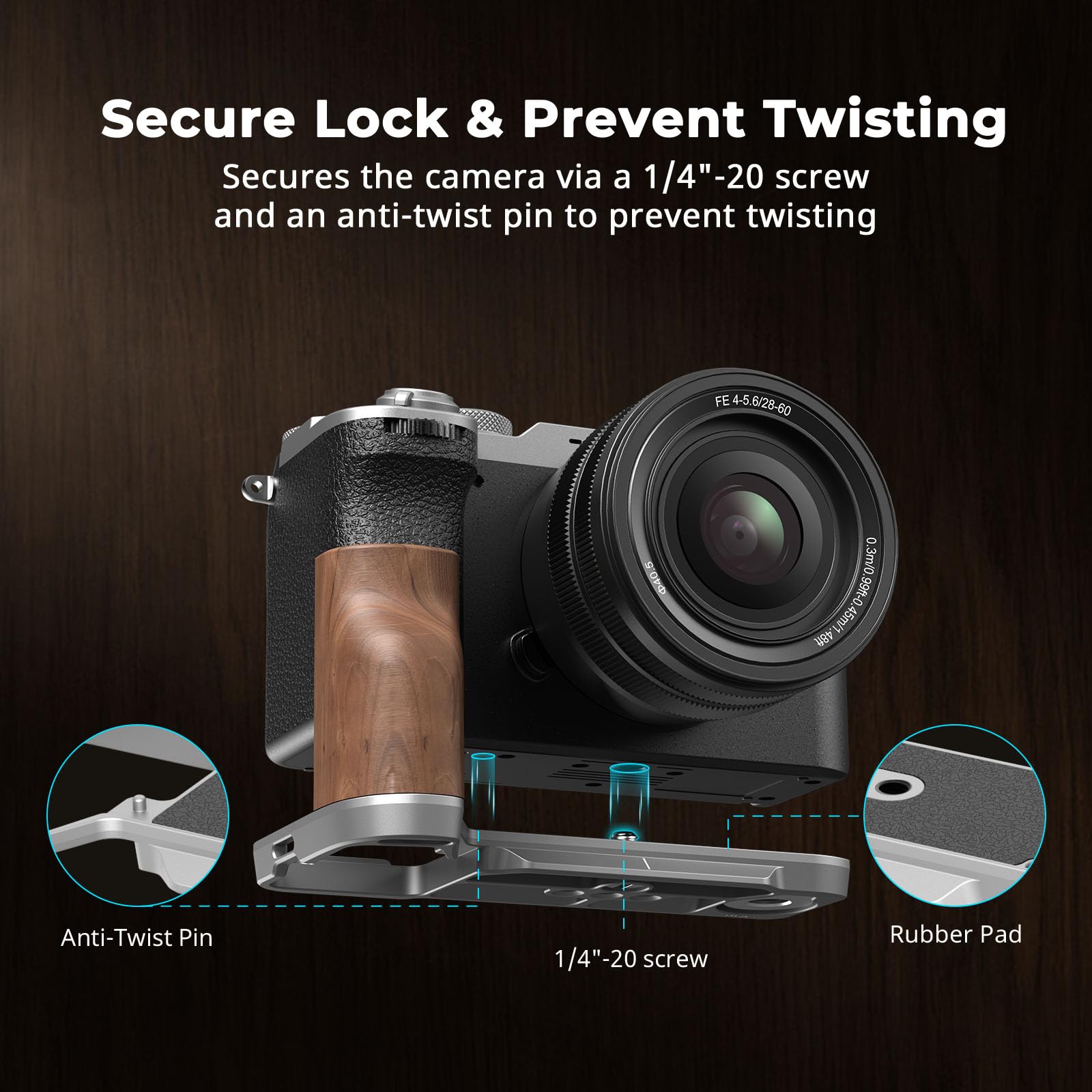 Smallrig A7C Ii / A7Cr Handgrip L-Shape Grip For Sony Alpha 7C Ii/Alpha 7Cr, Quick Release Plate For Arca, Lightweight Wooden Si