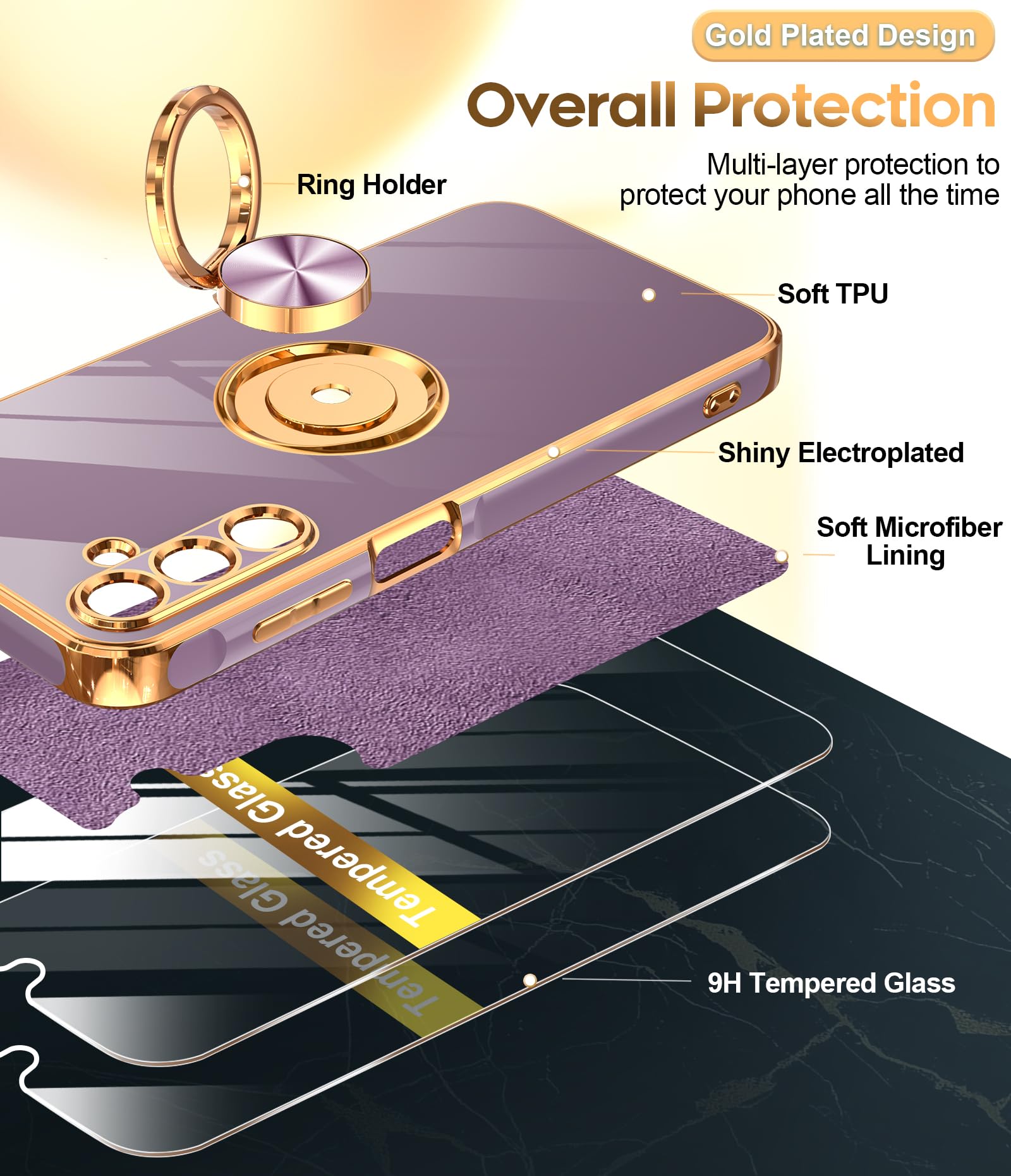 Leyi For Samsung Galaxy A15 5G Case: With Tempered Glass Screen Protector [2 Pack] 360 Rotatable Ring Holder Magnetic Kickstand,