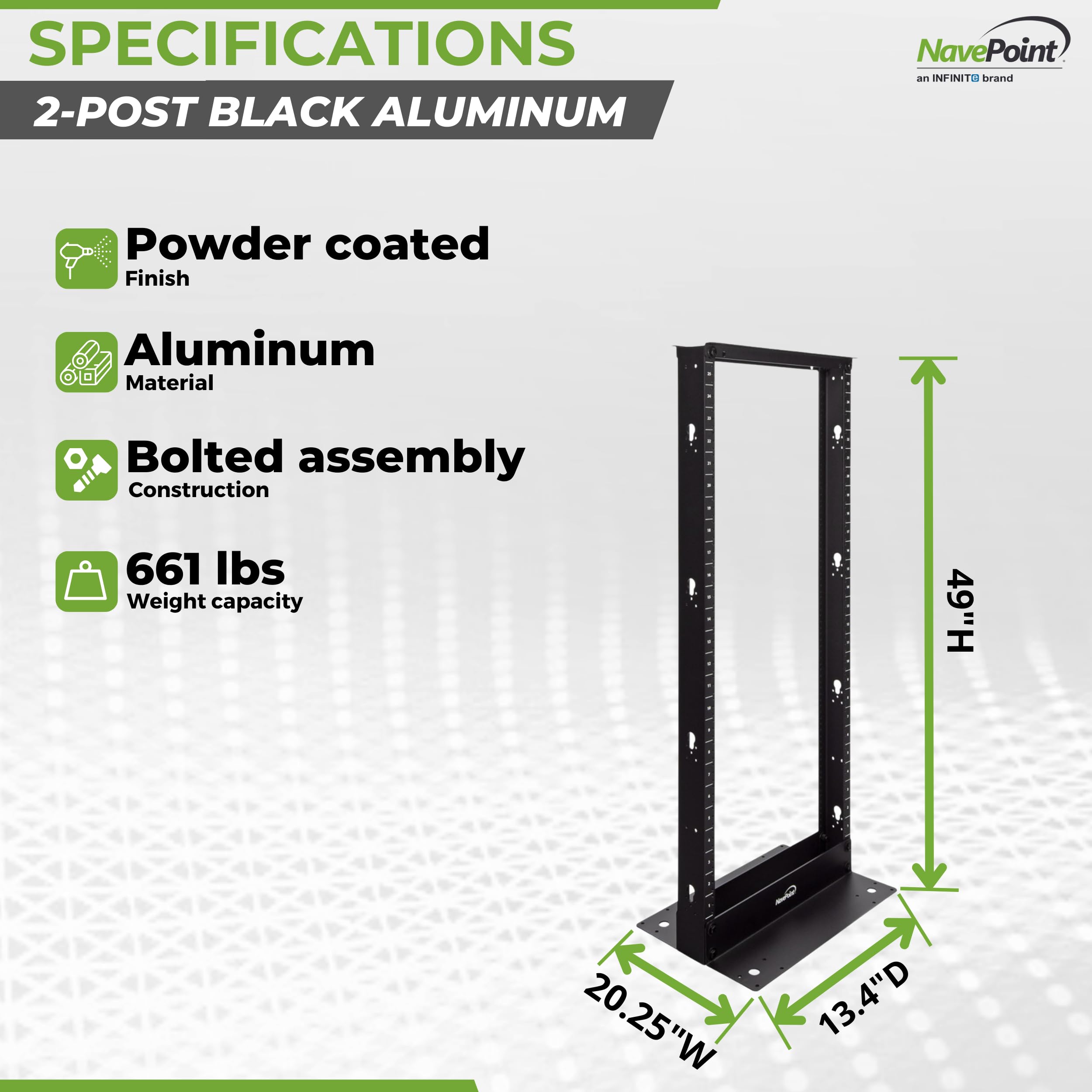 Navepoint 25U 2 Post Open Frame Server Rack For 19 Inch Equipment, Av, Networking, Data & It Devices, 2 Post Rack 25U 661Lbs Wei